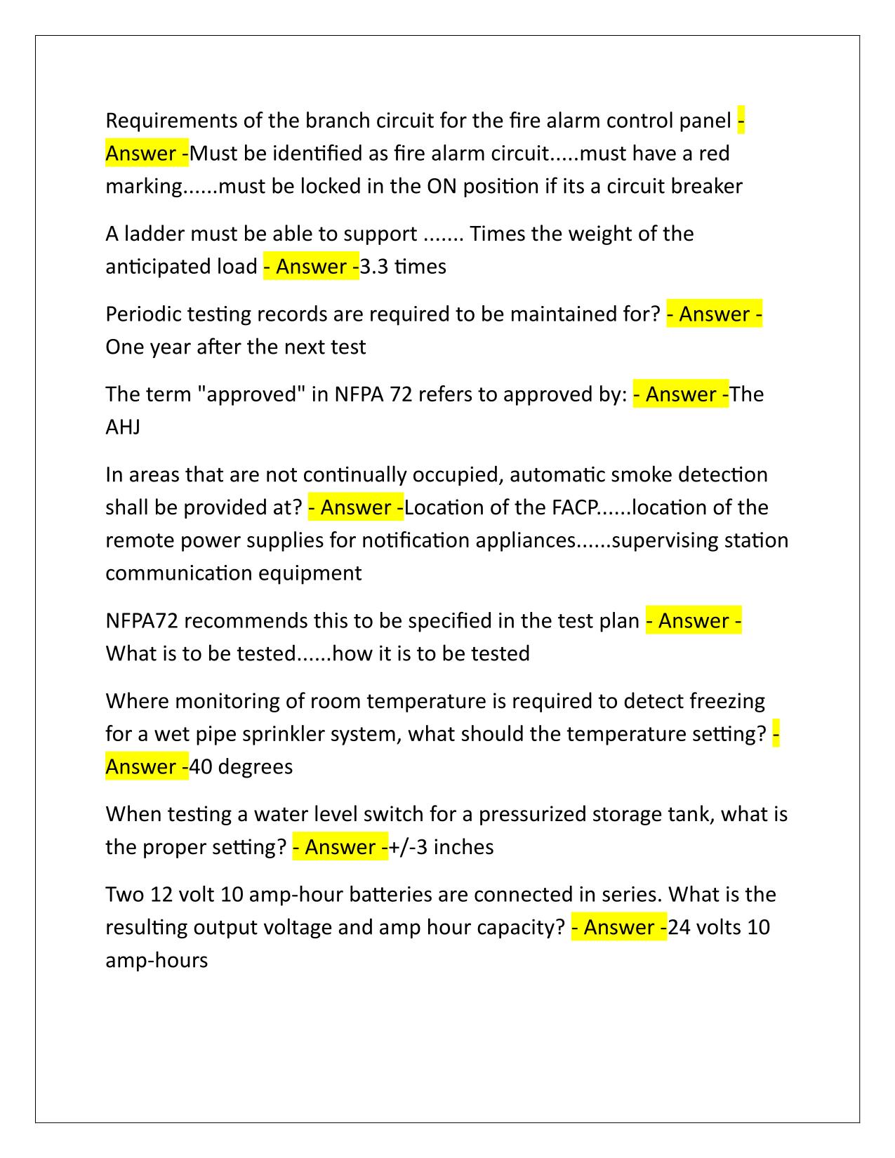 NICET Level 1 inspection and Testing Exam Questions and Answers