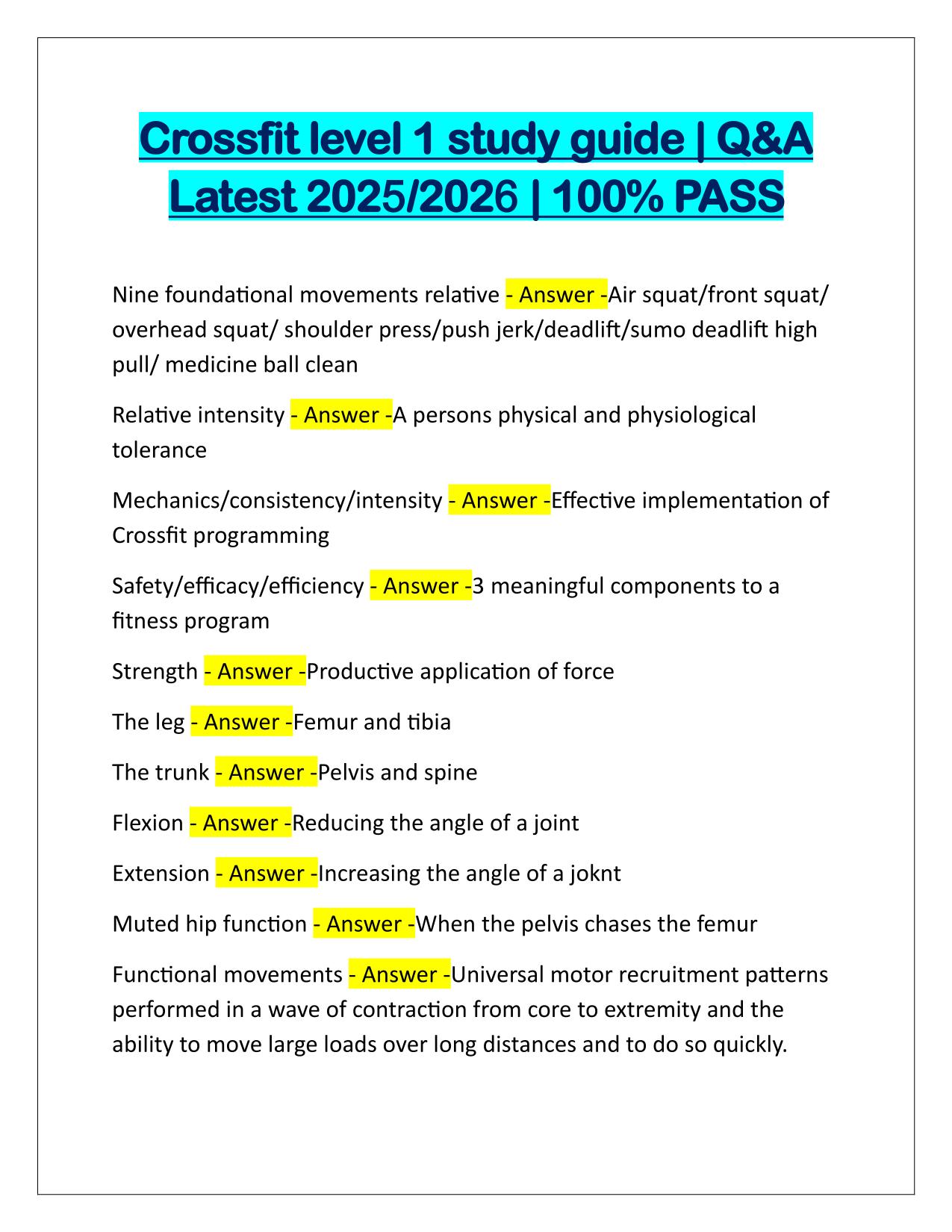 Crossfit level 1 study guide Q&A Latest Update