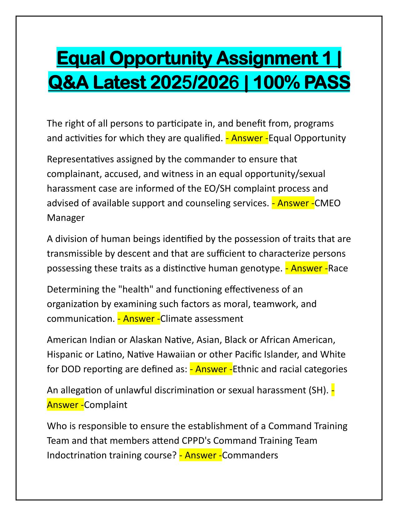 Bundle for Equal opportunity Assignments Q&A Latest Update