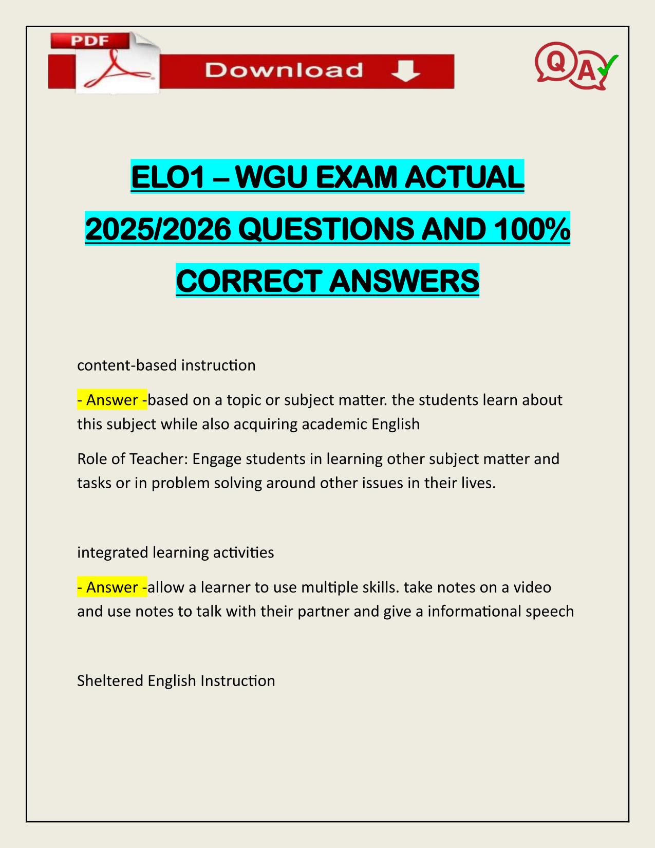 ELO1 – WGU EXAM ACTUAL 2025/2026 QUESTIONS AND 100% CORRECT ANSWERS