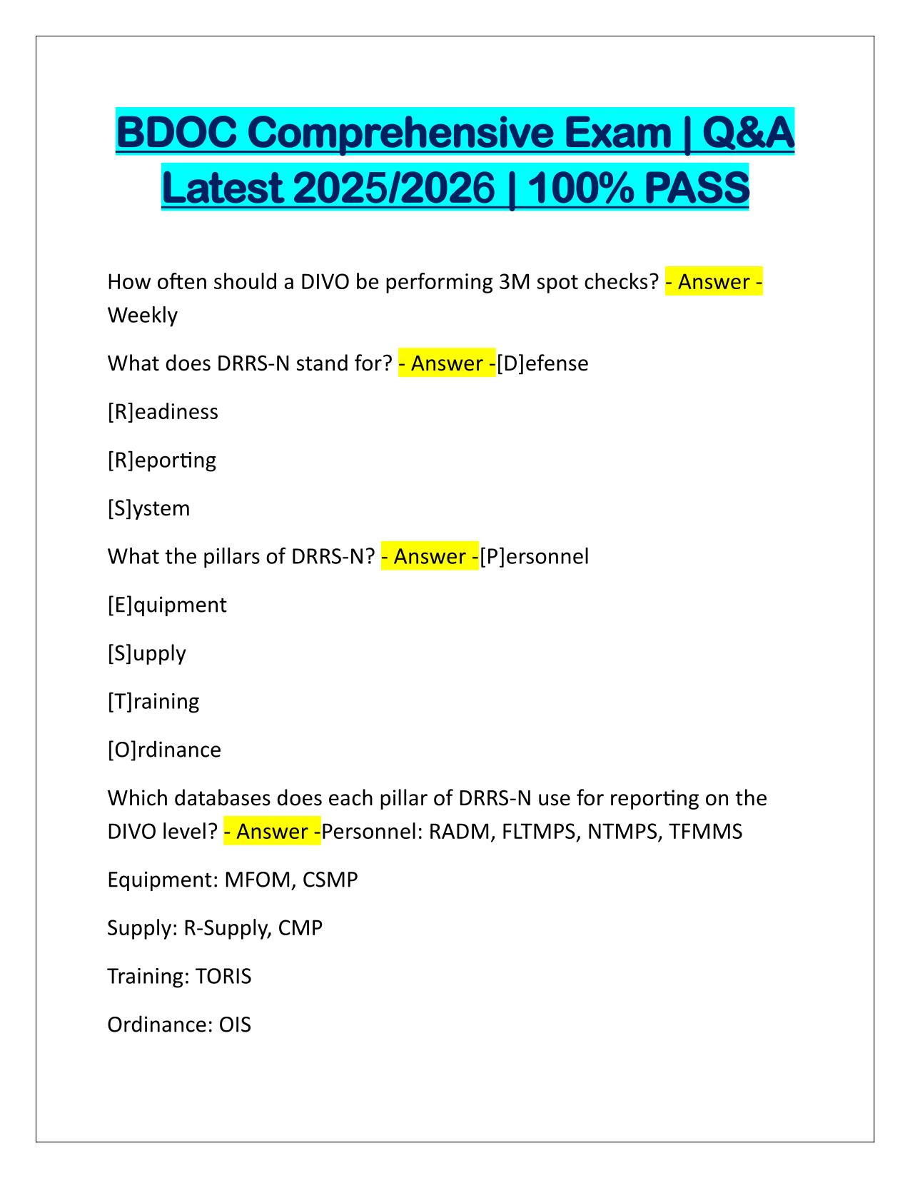 BDOC Comprehensive Exam Correctly Answered Latest Update