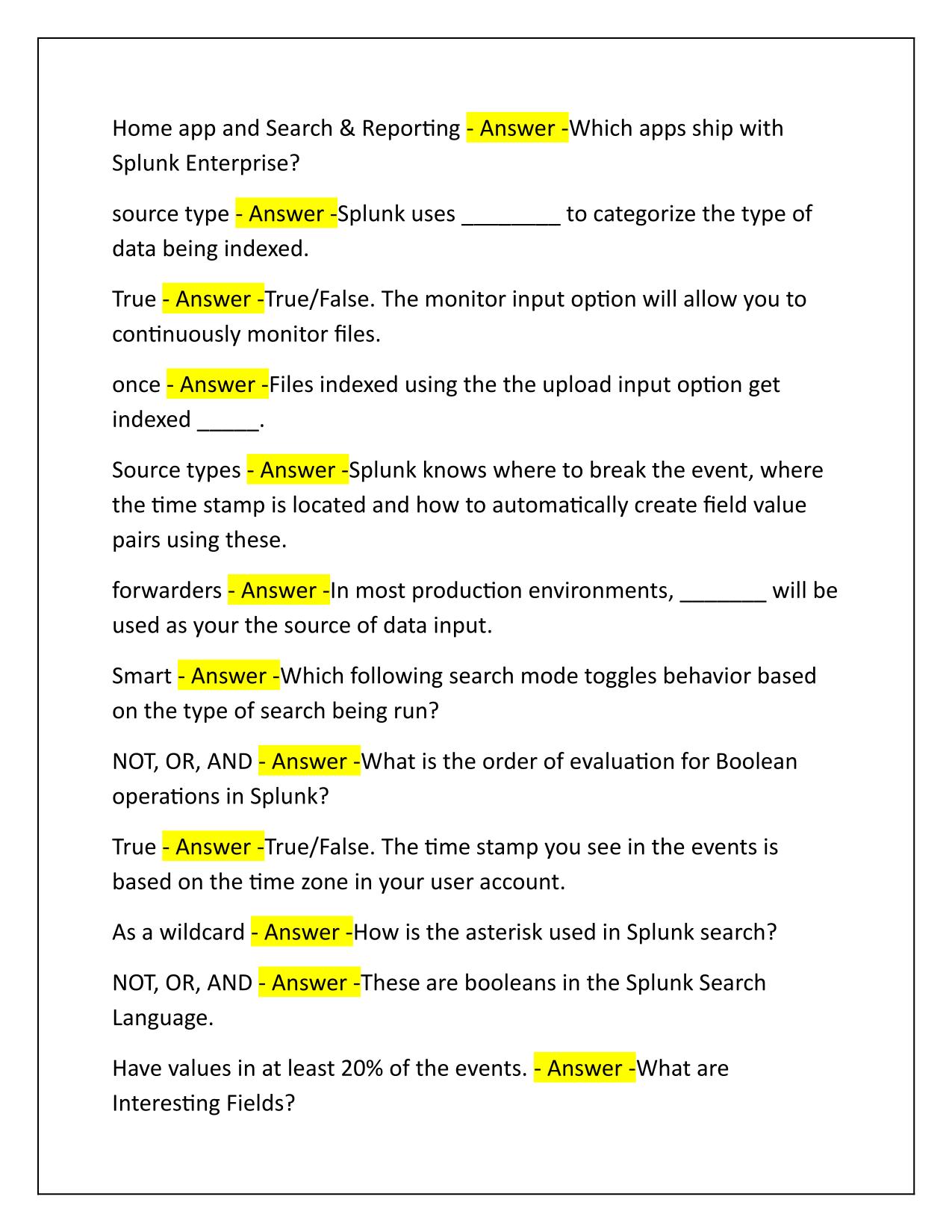 Splunk Questions, Correctly Answered Latest Update