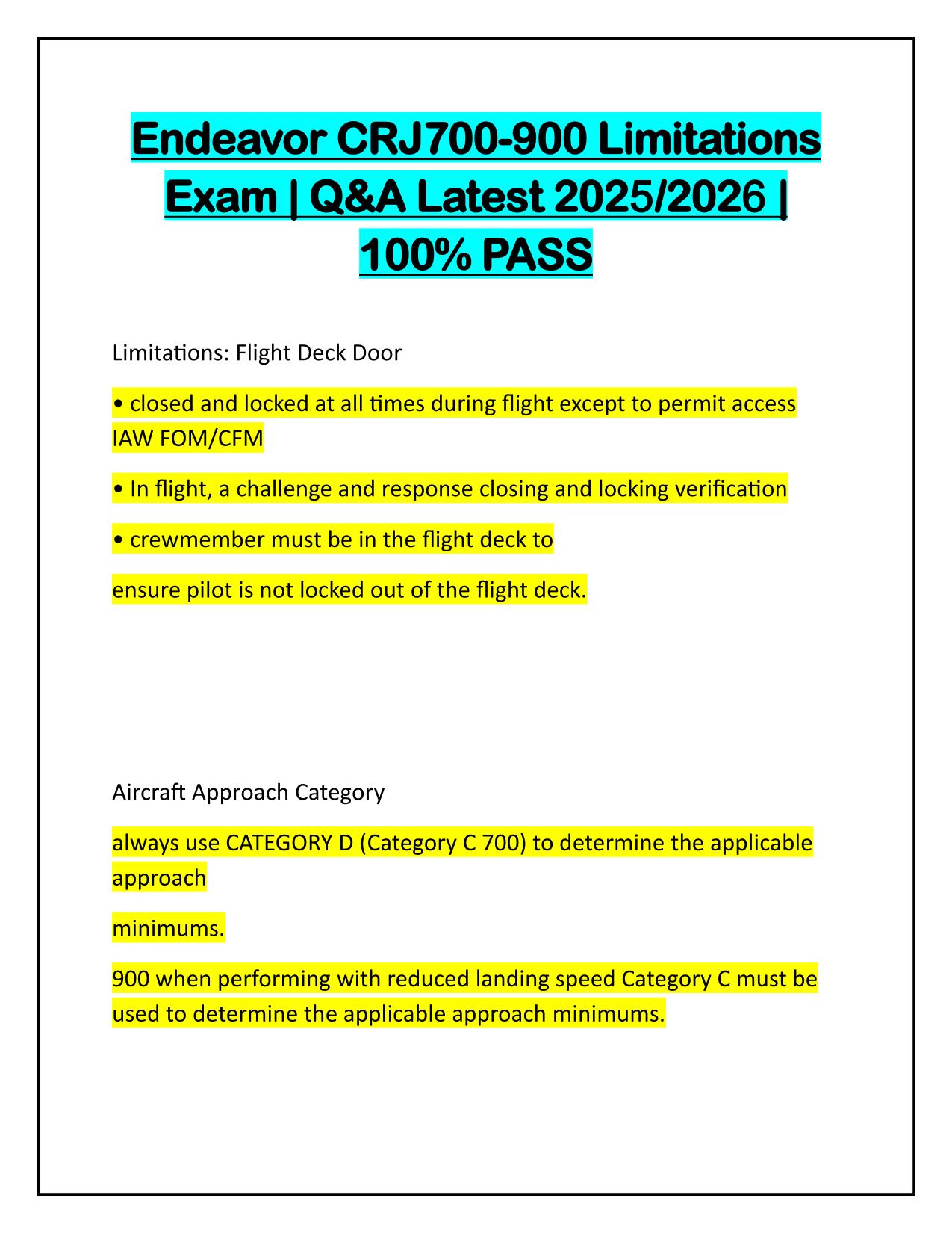 Bundle for Endeavor CRJ900/700, Q&A Latest Update Graded A+