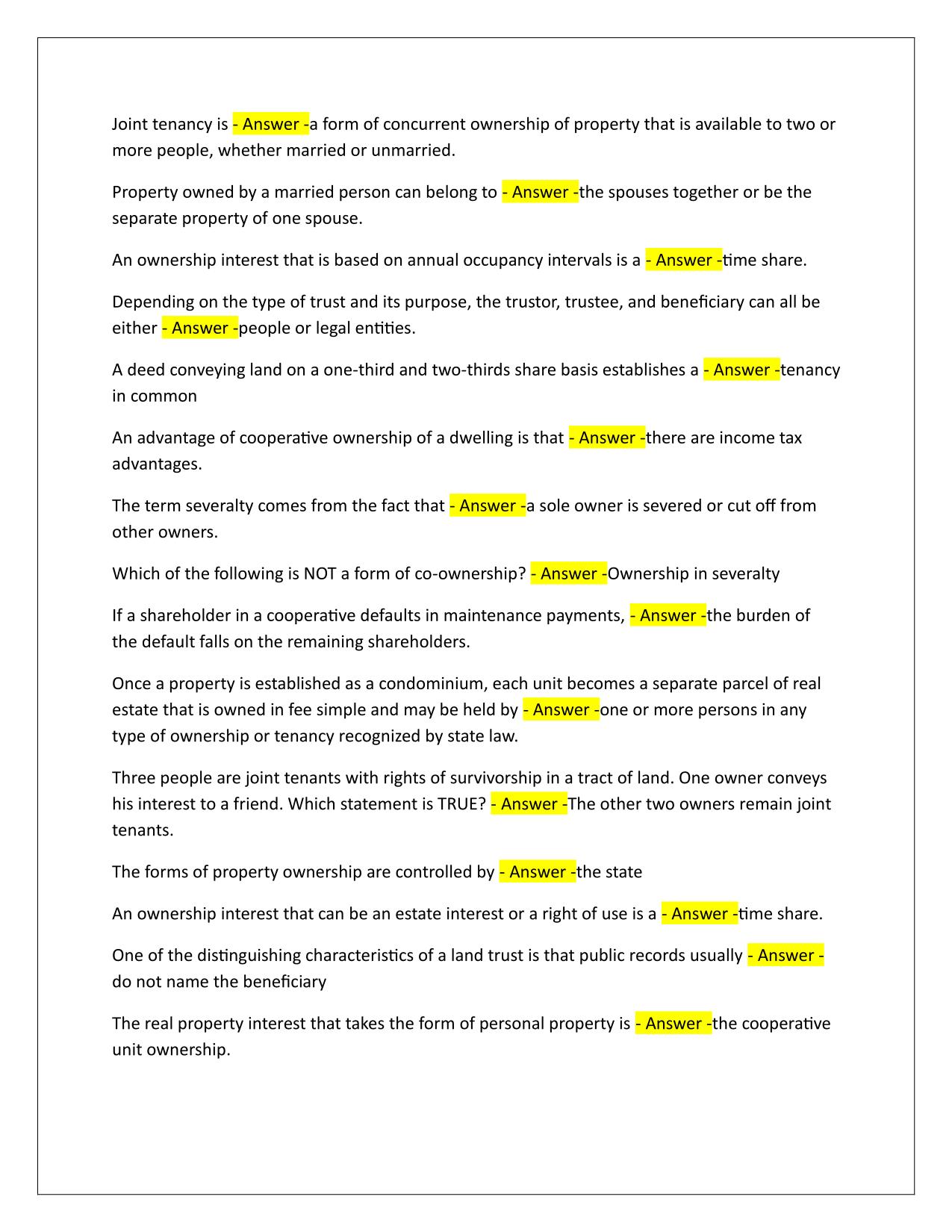 Tennessee National Portion REAL ESTATE EXAM Correctly Answered