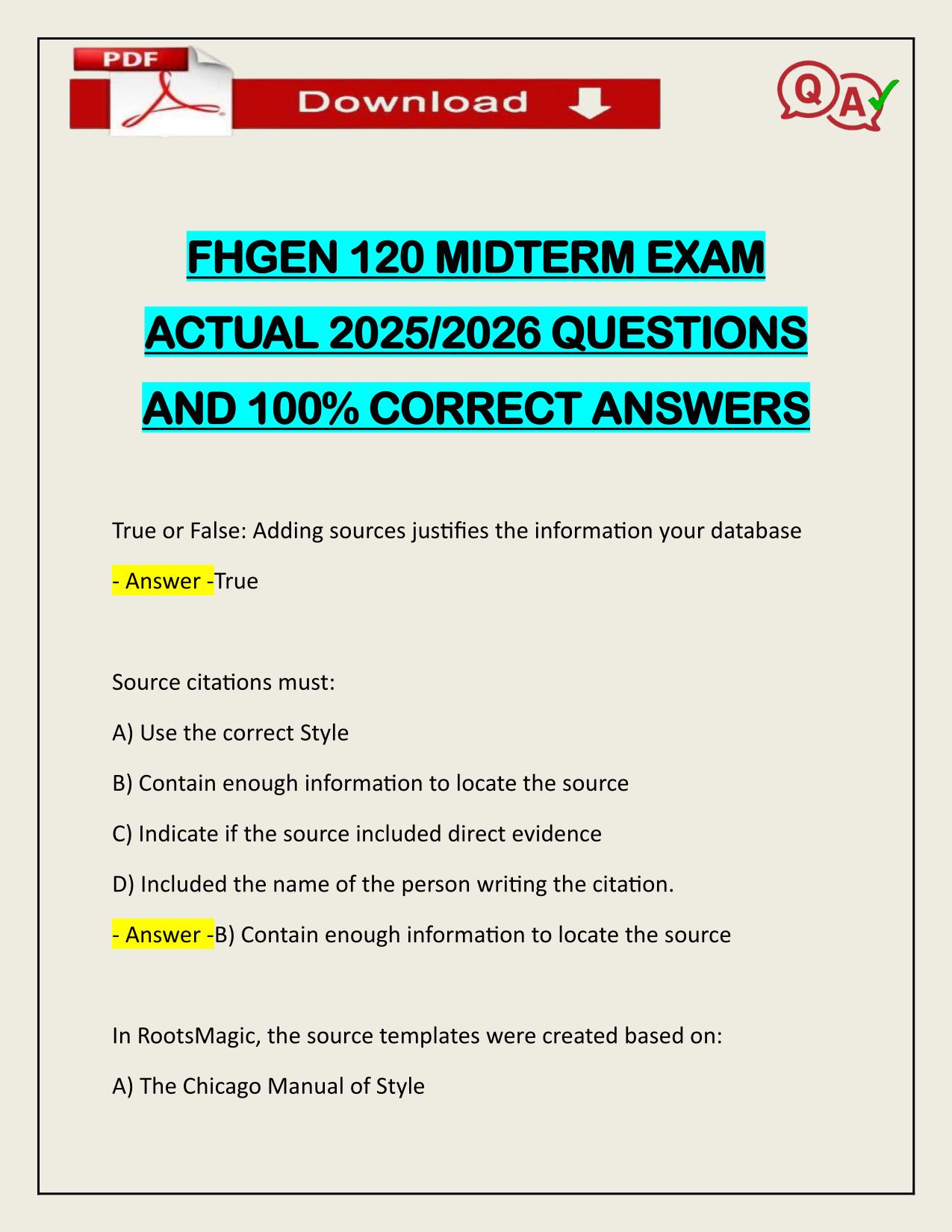 FHGEN 120 MIDTERM EXAM ACTUAL 2025/2026 LATEST UPDATE