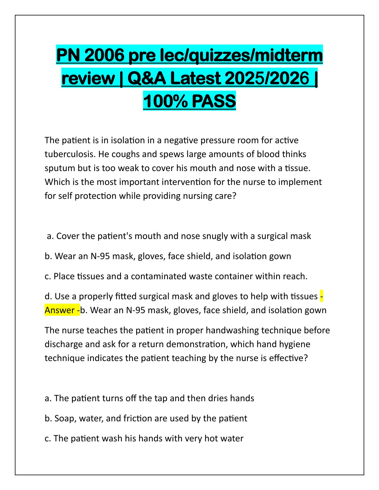 PN 2006 pre lec,quizzes-midterm review Correctly Answered
