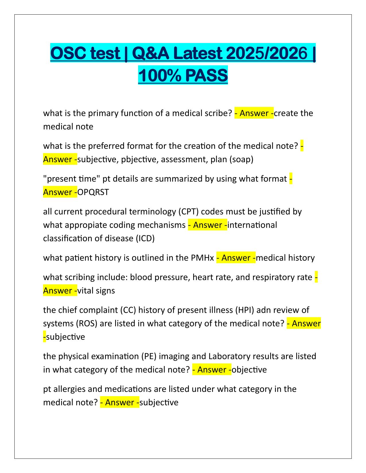 OSC TEST Q&A Latest Update