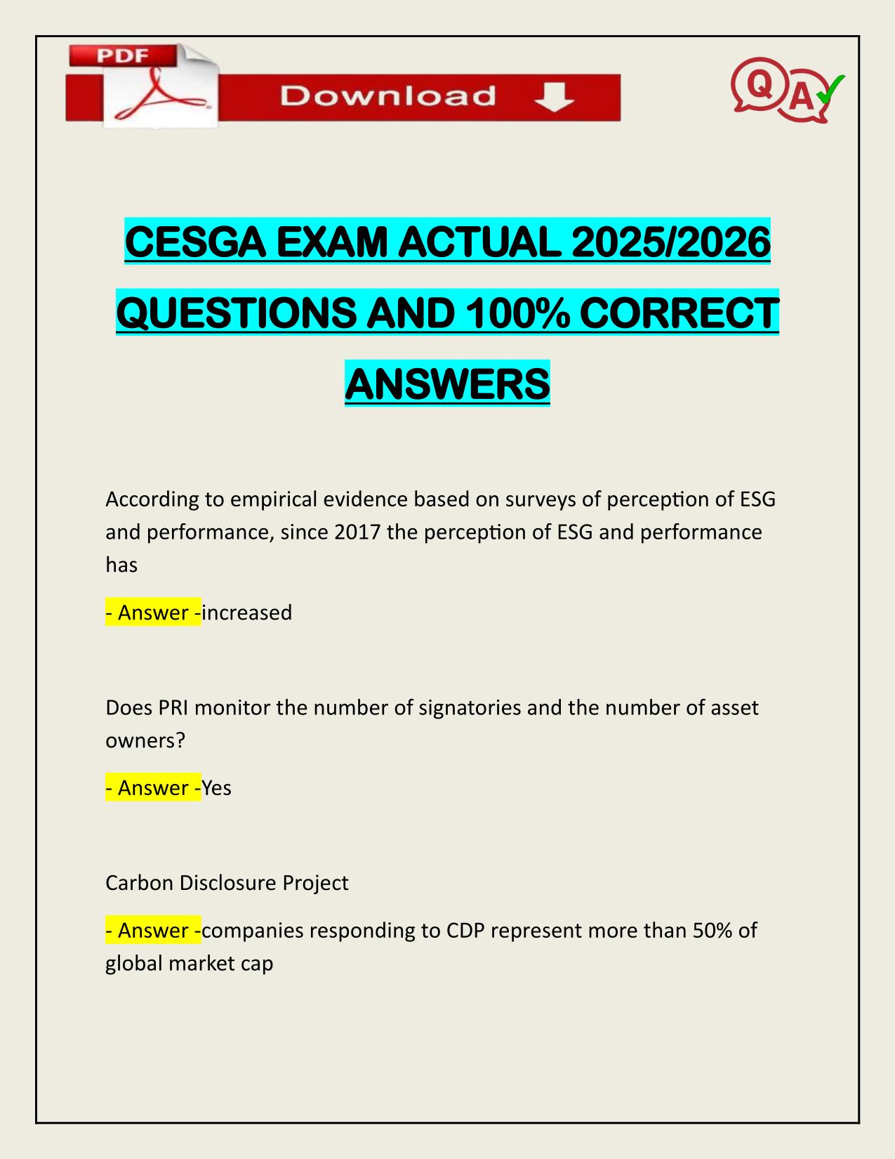 CESGA EXAM ACTUAL 2025/2026 Q&A 100% PASS