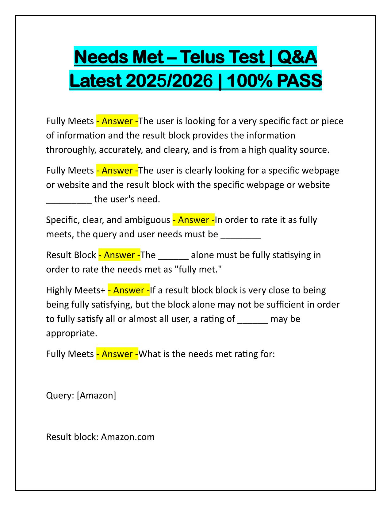 Needs Met Telus Test Q&A Latest Update 2025