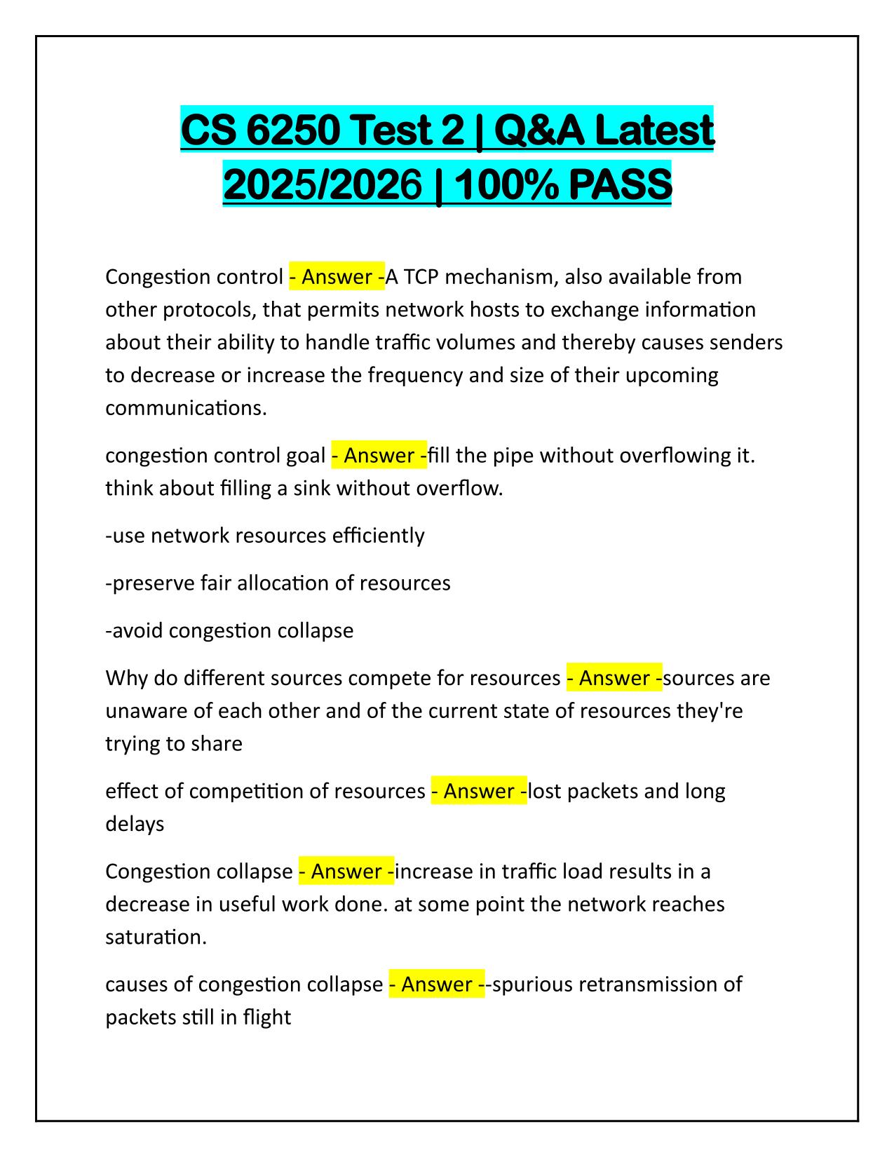 CS 6250 Test 2 Questions and Verified Answers Latest 100% PASS