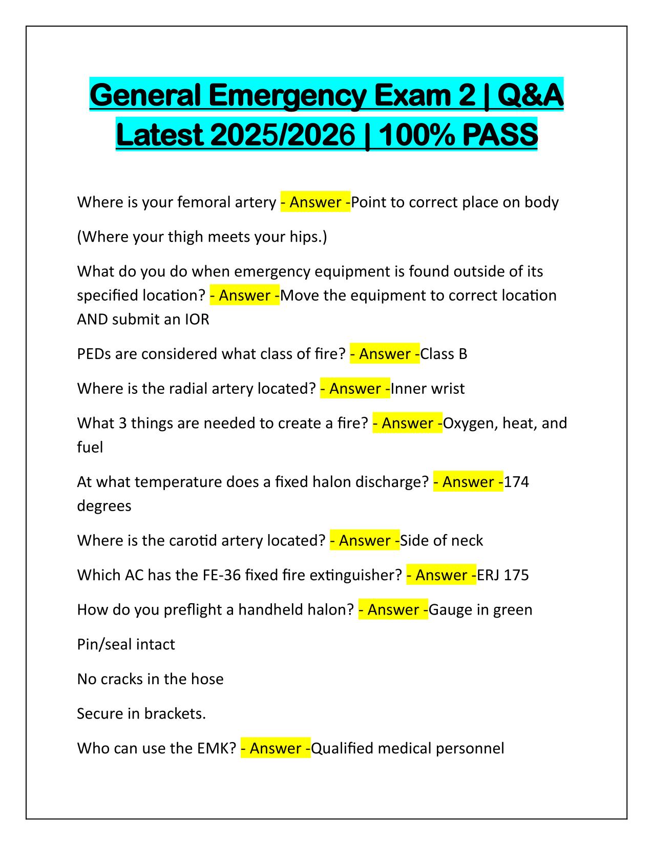 Bundle for General Emergency Exams Questions and Verified Answers 2025-2026 Update