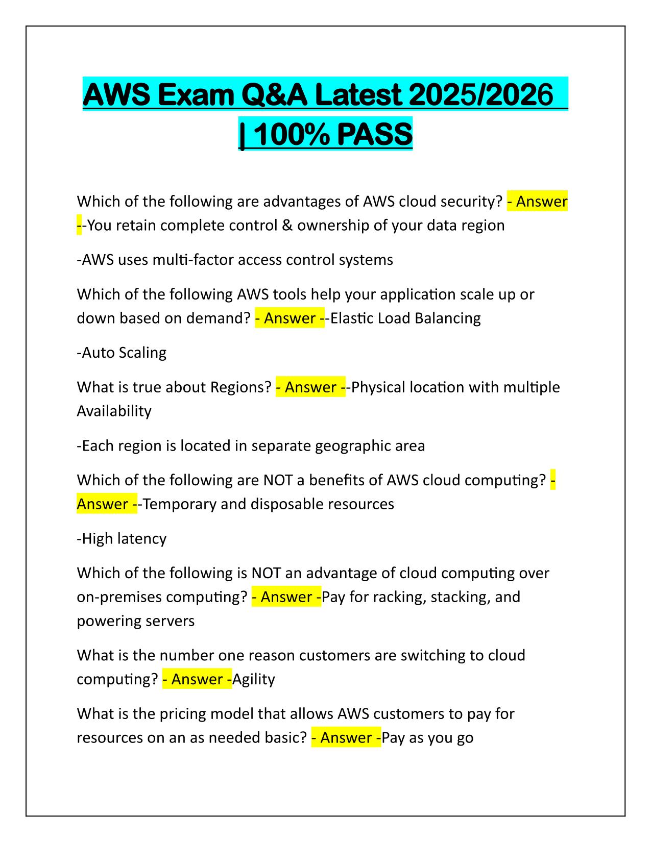 AWS Exam Q&A Latest Update