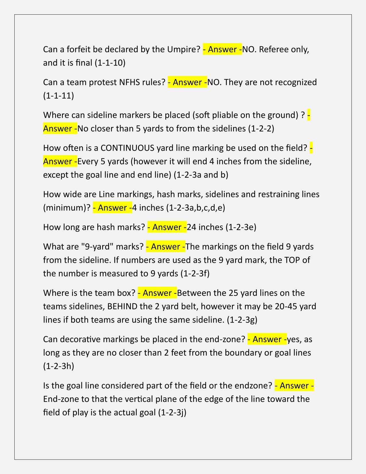 NFHS Rules football TEST Q&A Latest Update