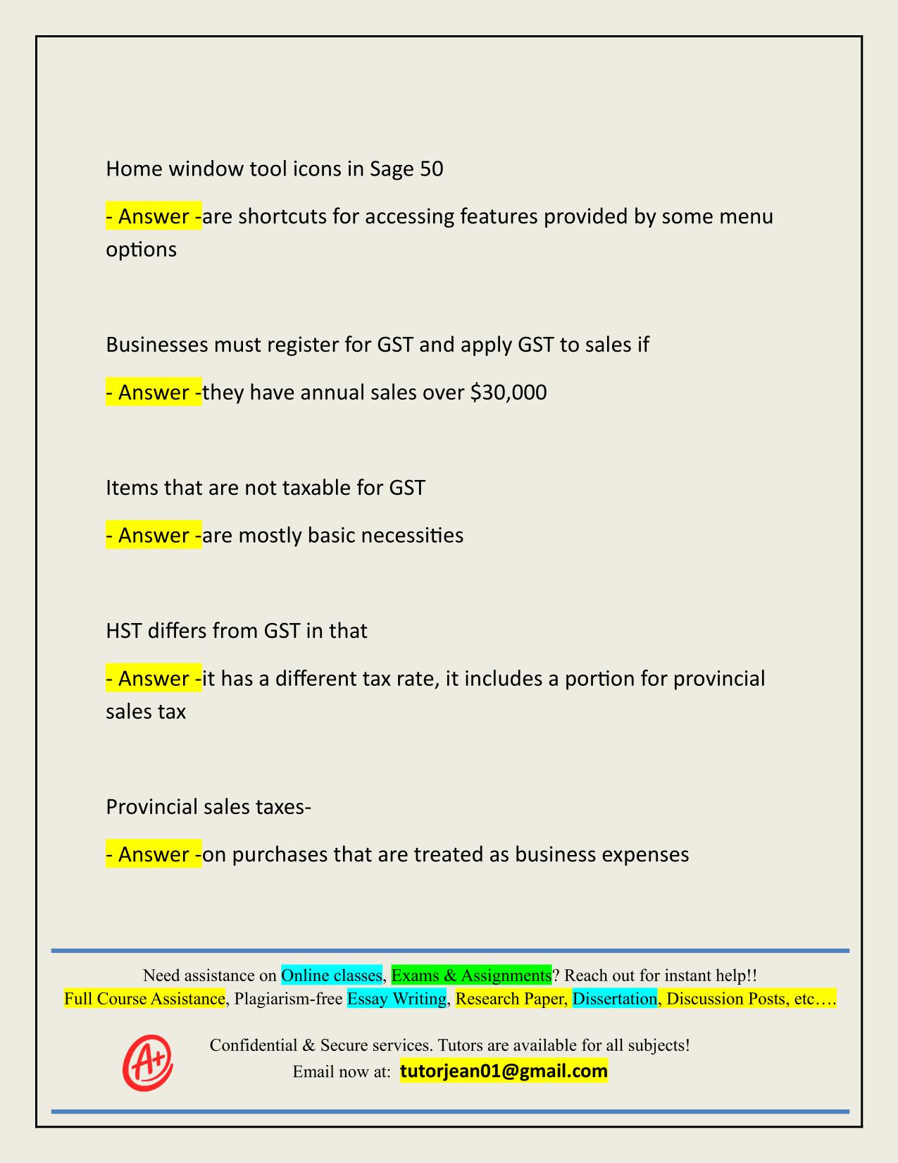 SAGE 50 FINAL REVIEW ACTUAL 2025/2026 Q&A