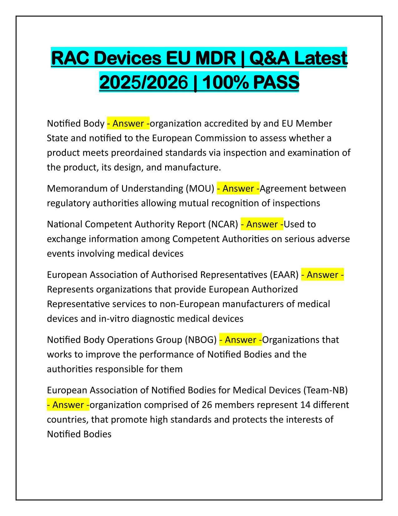 Bundle for RAC Devices EU Questions and Answers Latest Update 2025