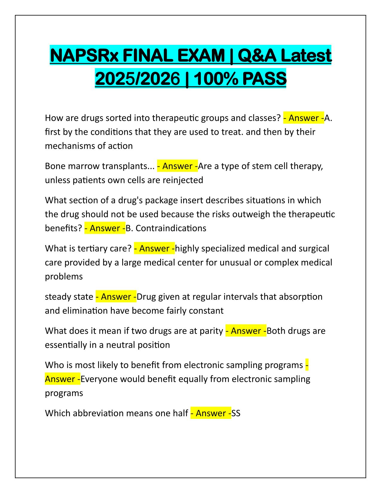 NAPSRx FINAL EXAM Correctly Answered Latest Update