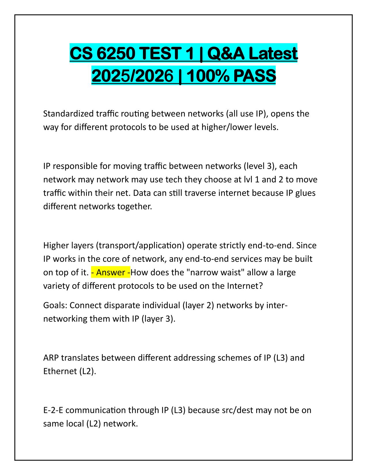 CS 6250 TEST 1 Correctly Answered 100% PASS