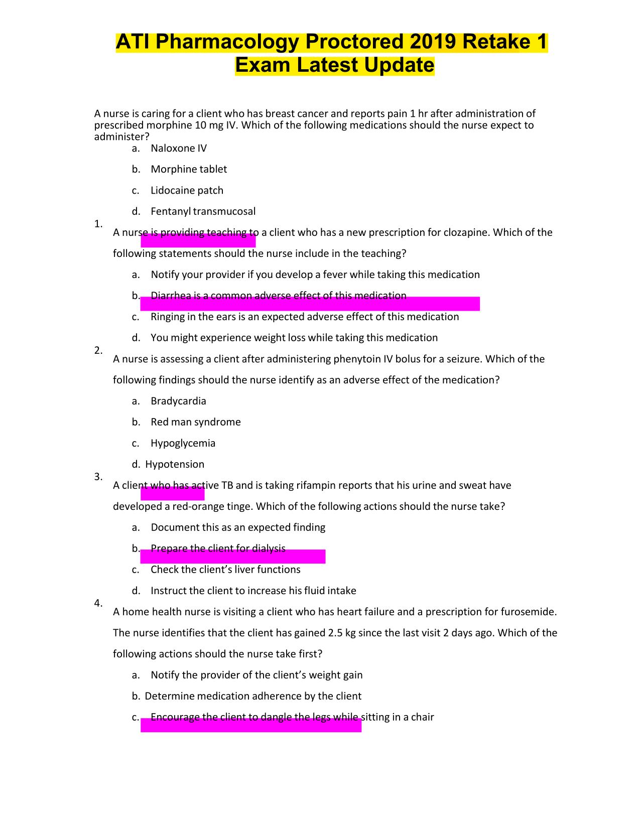ATI Pharmacology Proctored 2025 Retake 1 exam Q&A Latest Update Q&A PDF Download