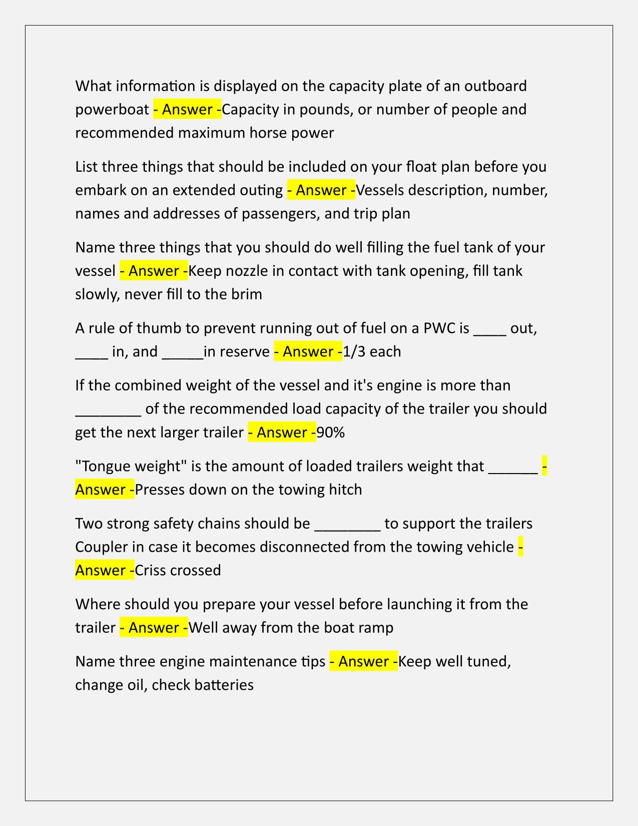 Boating Study Guide Q&A Latest Update