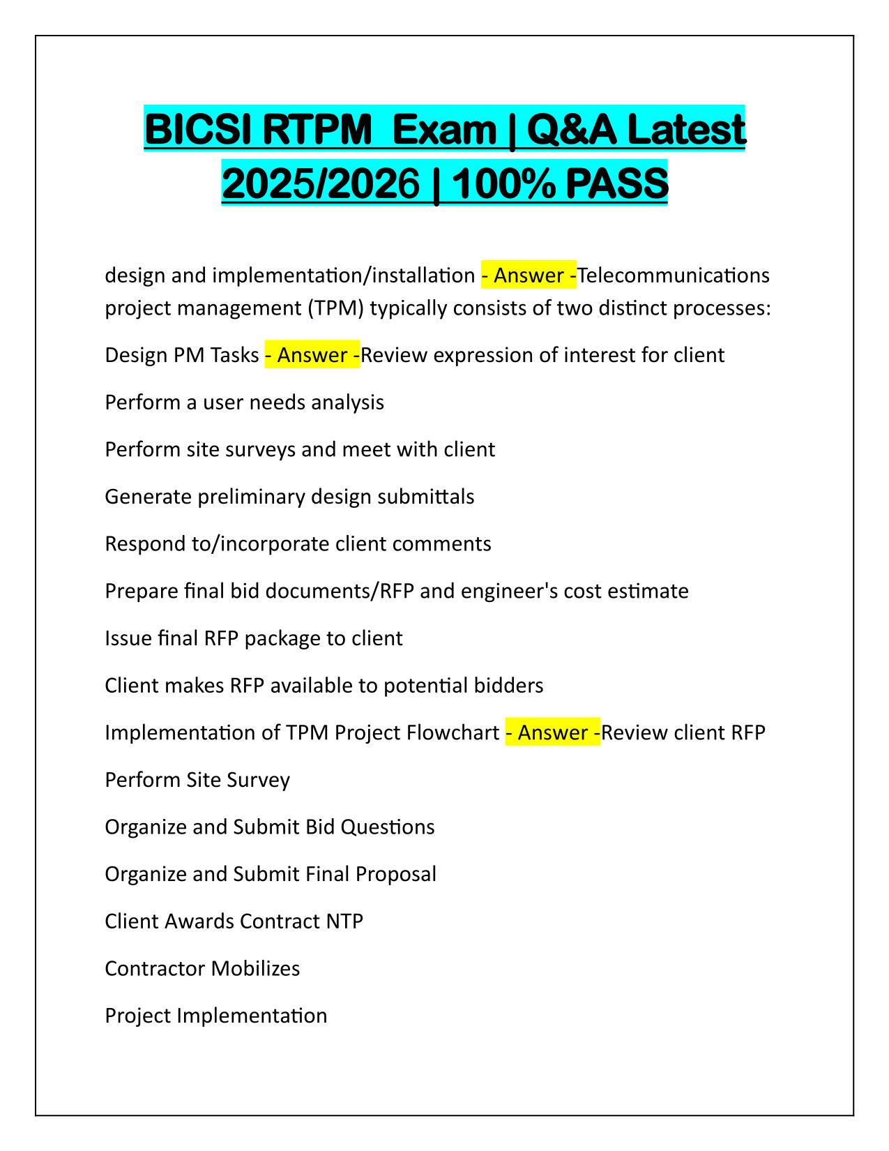 BICSI RTPM Exam Q&A Latest Update 2025