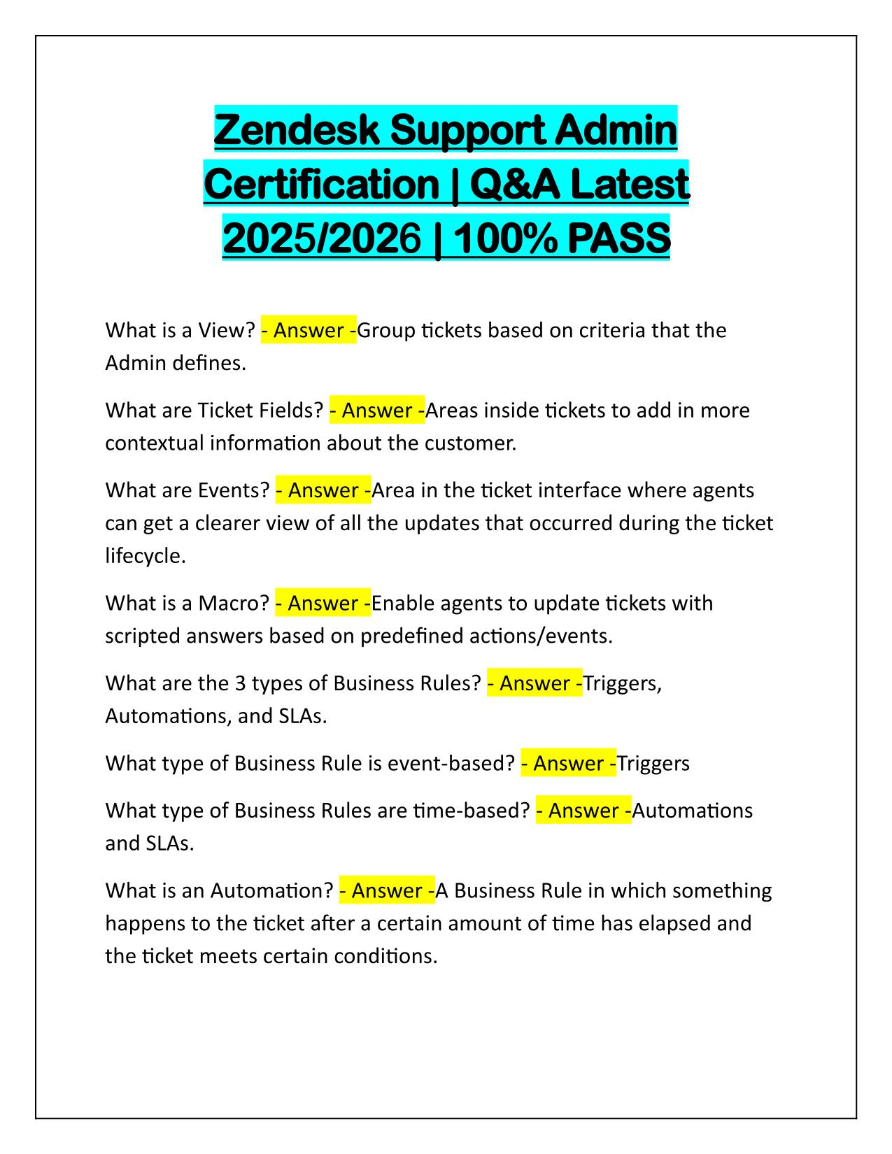 Zendesk Support Admin Certification Q&A Latest Update