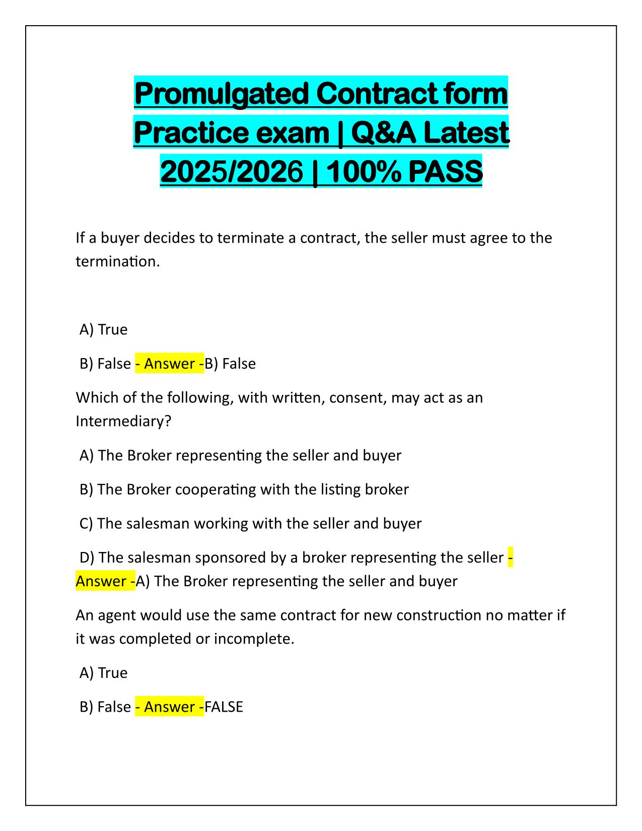 Bundle for Promulgated Contracts Questions with Verified Answers Latest Update 2025-2026