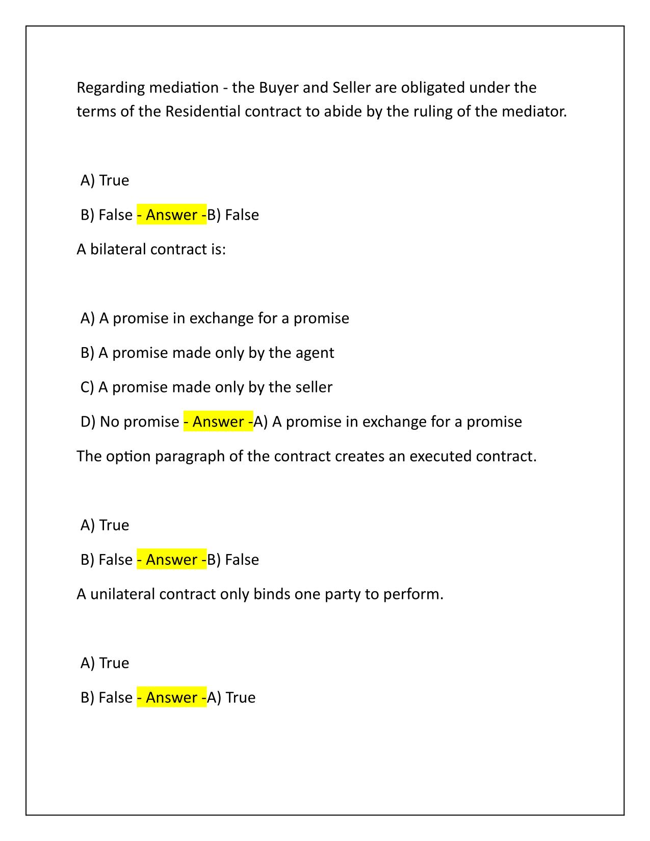 Promulgated Contract form Practice exam Correctly Answered Latest 2025