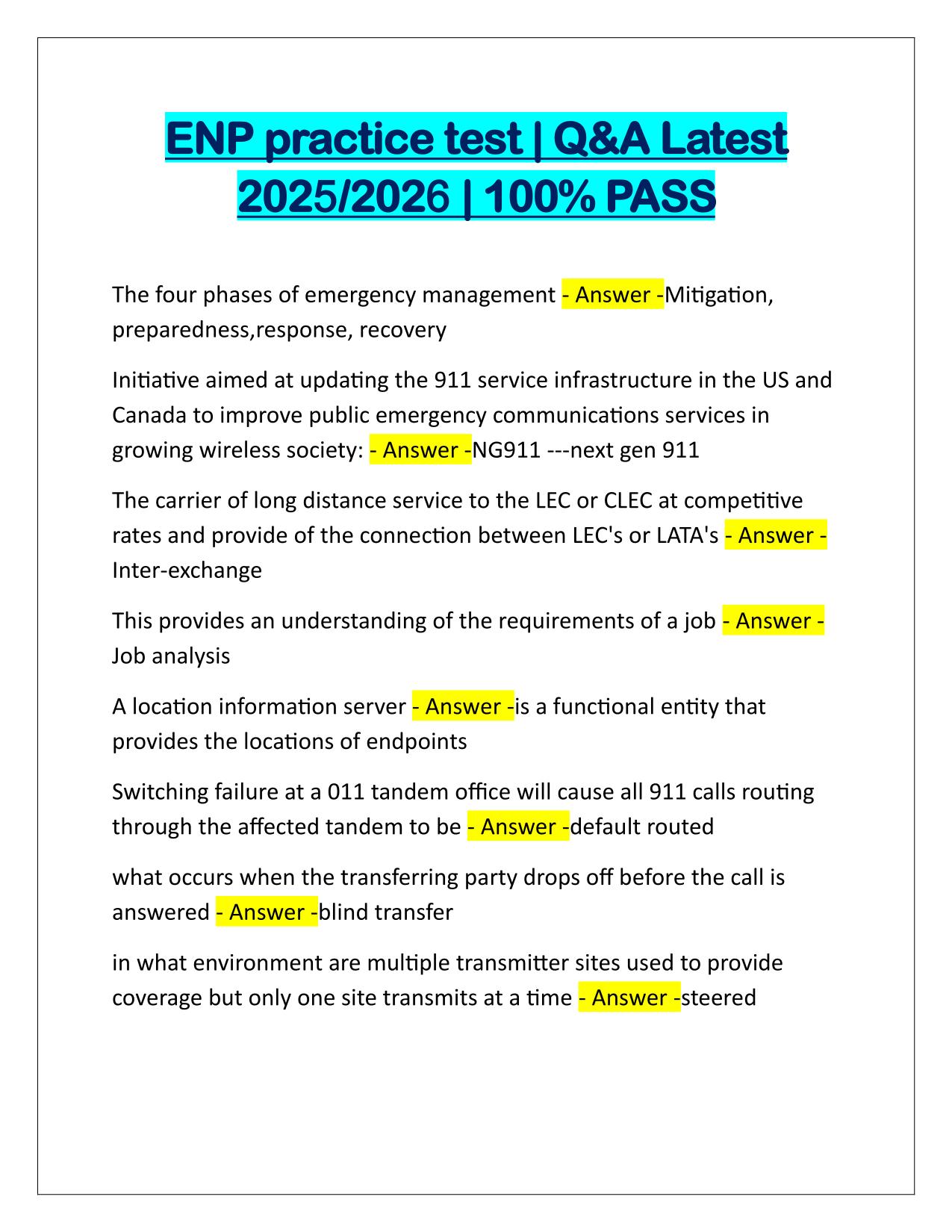 ENP practice test Q&A Latest Update