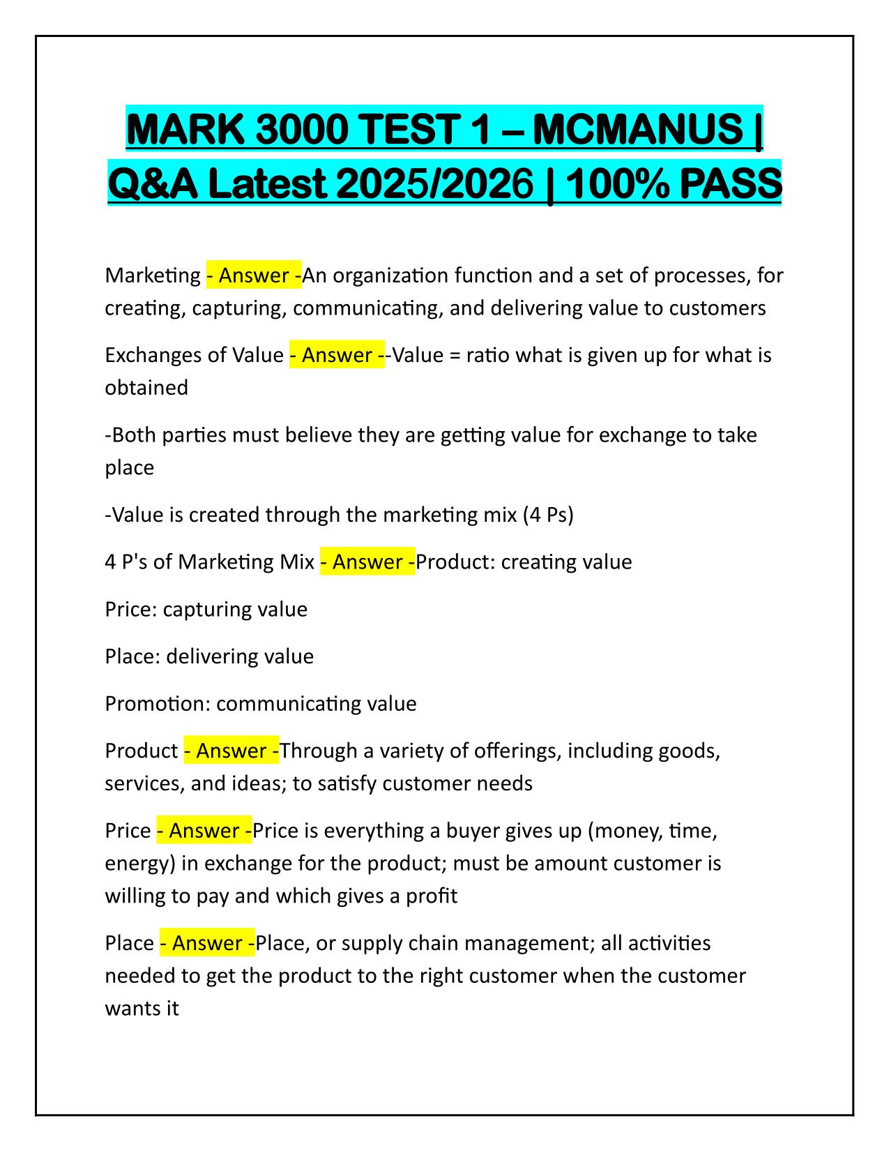 MARK 3000 TEST 1 – MCMANUS Q&A latest Update 