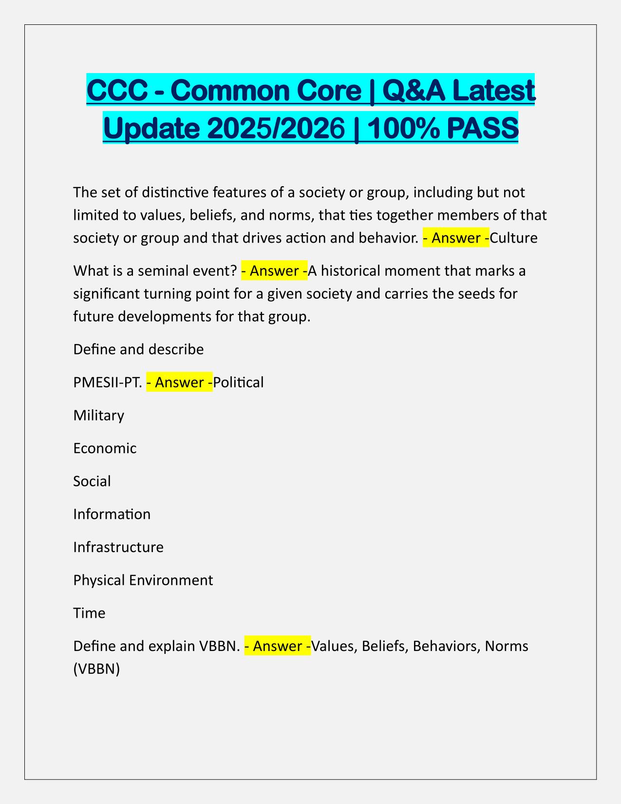 CCC-Common Core TEST Q&A Latest Update
