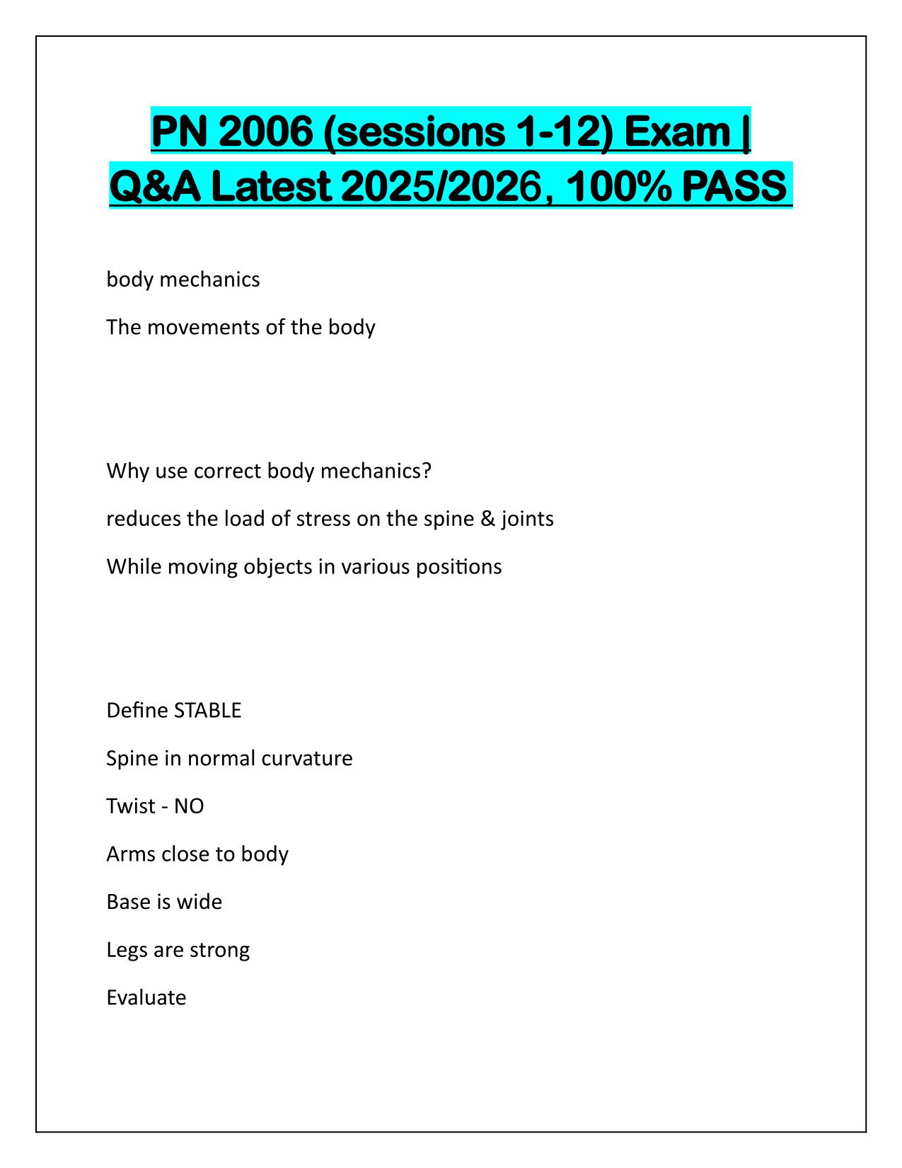 PN 2006 (sessions 1-12) Exam Questions and Correct Answers