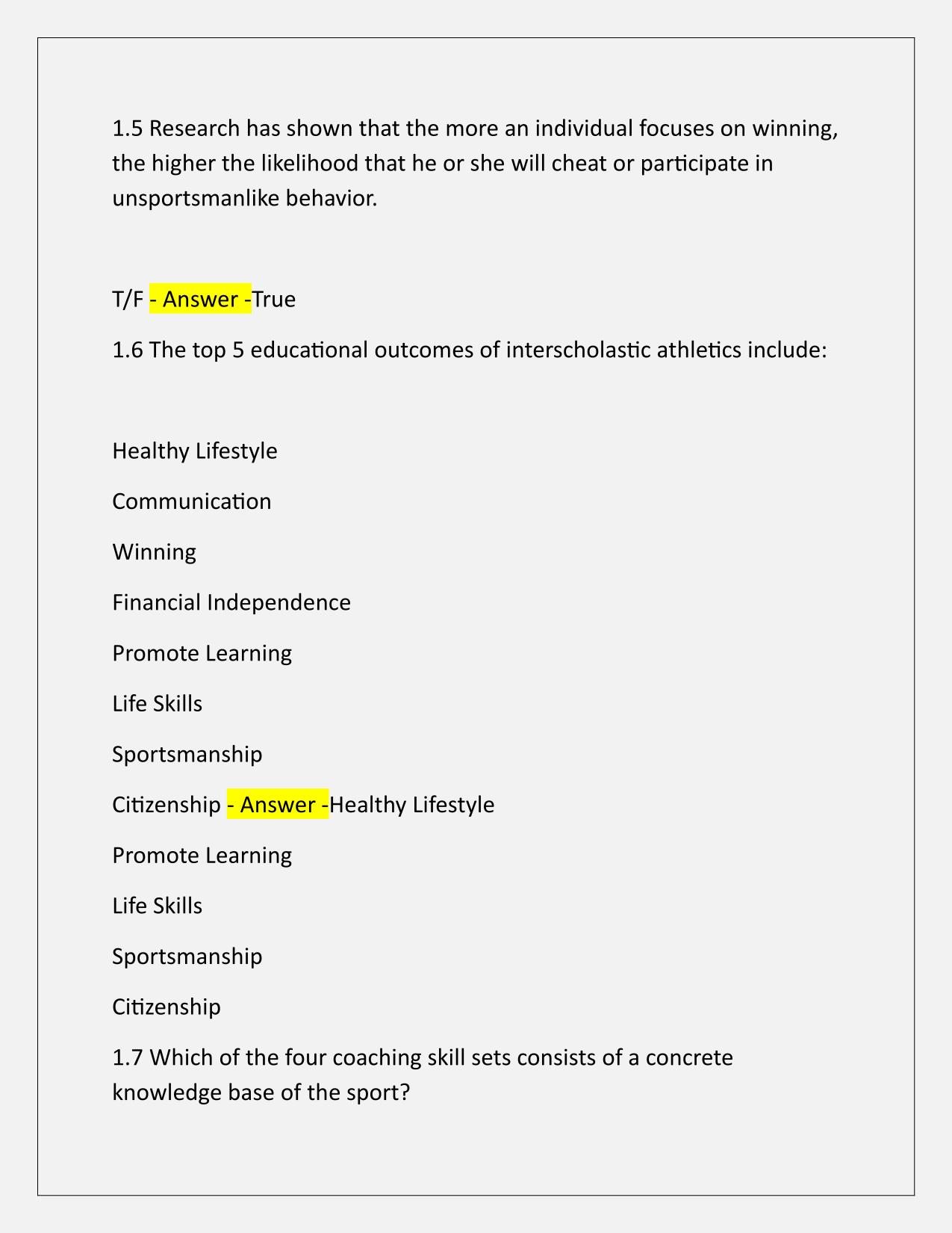 NFHS Principles of Coaching EXAM Q&A Latest Update