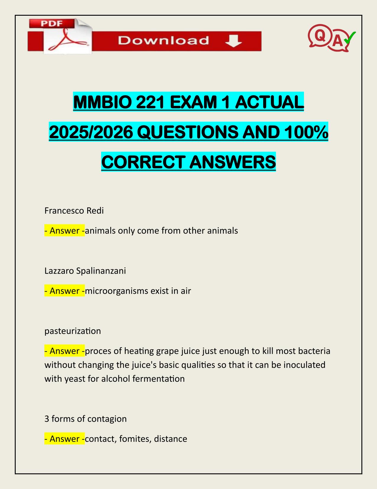 MMBIO 221 EXAM 1 ACTUAL 2025/2026 CORRECTLY ANSWERED