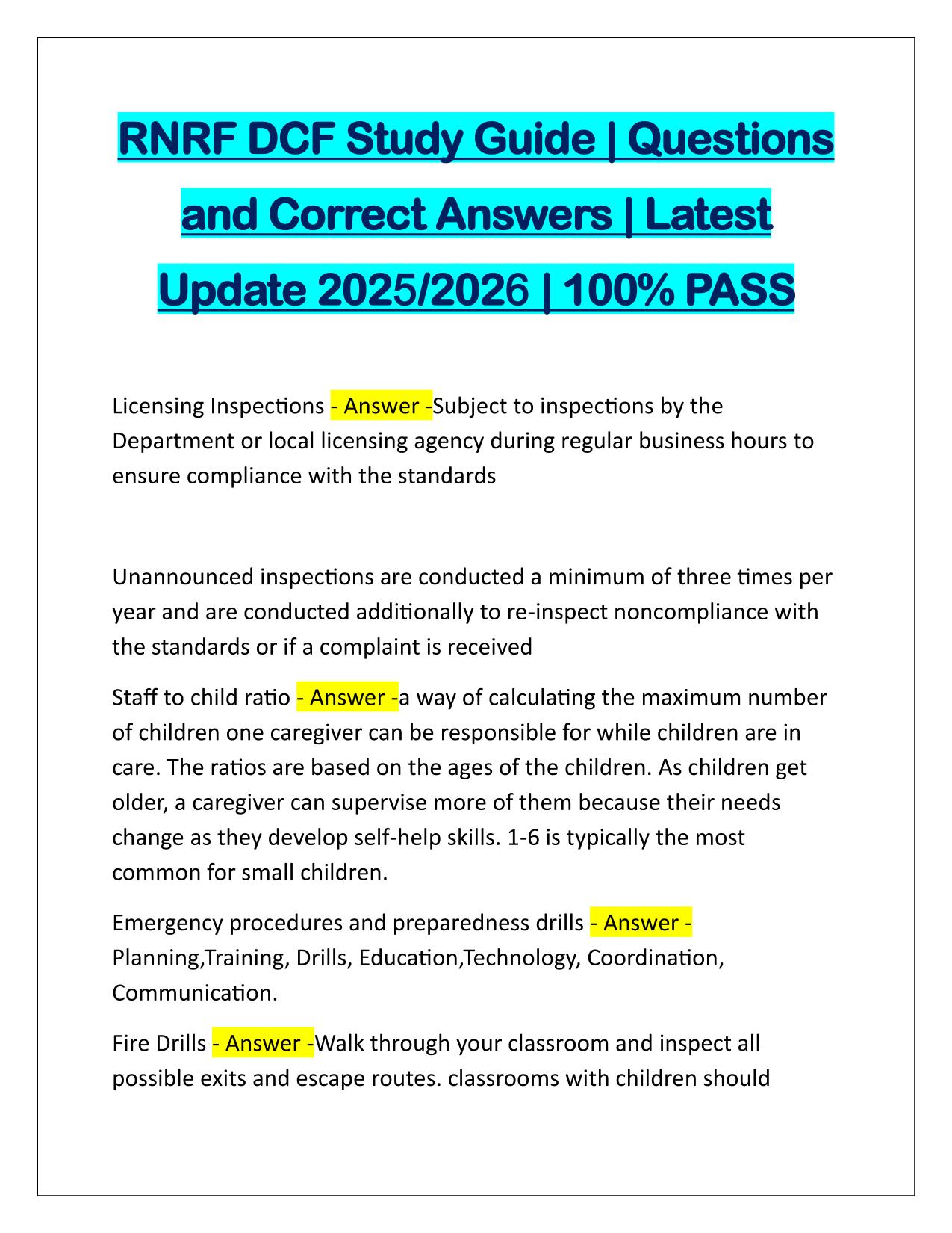 RNRF DCF Study Guide Correctly Answered Latest Update