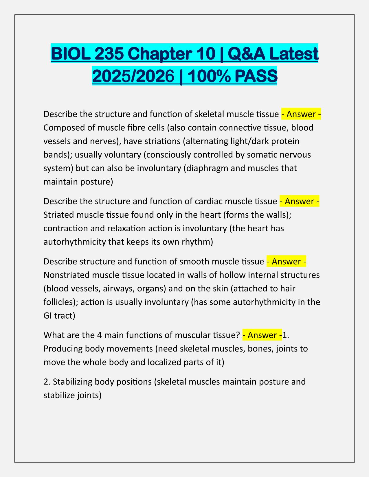 BIOL 235 Chapter 10 Q&A Latest Update