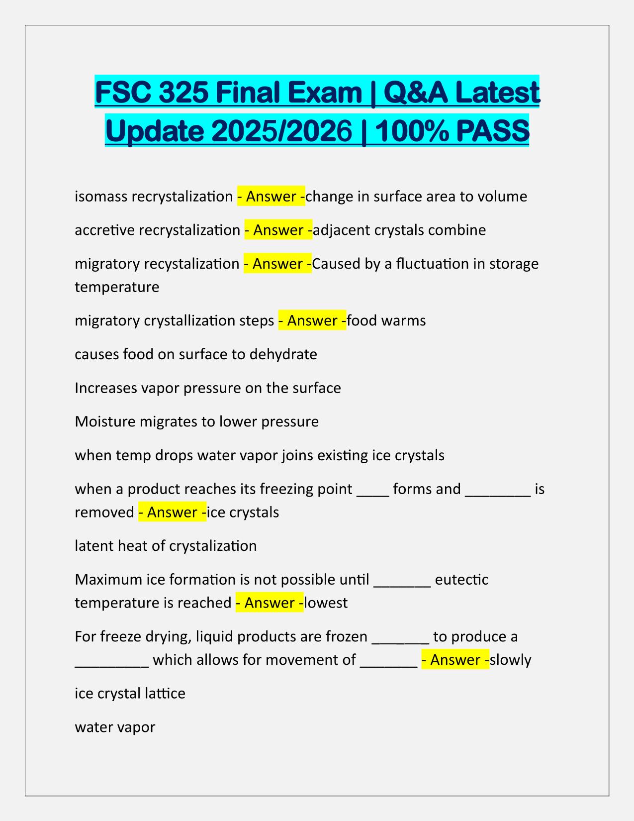 Bundle for FSC 325 EXAMS Q&A Latest Update 2025-2026