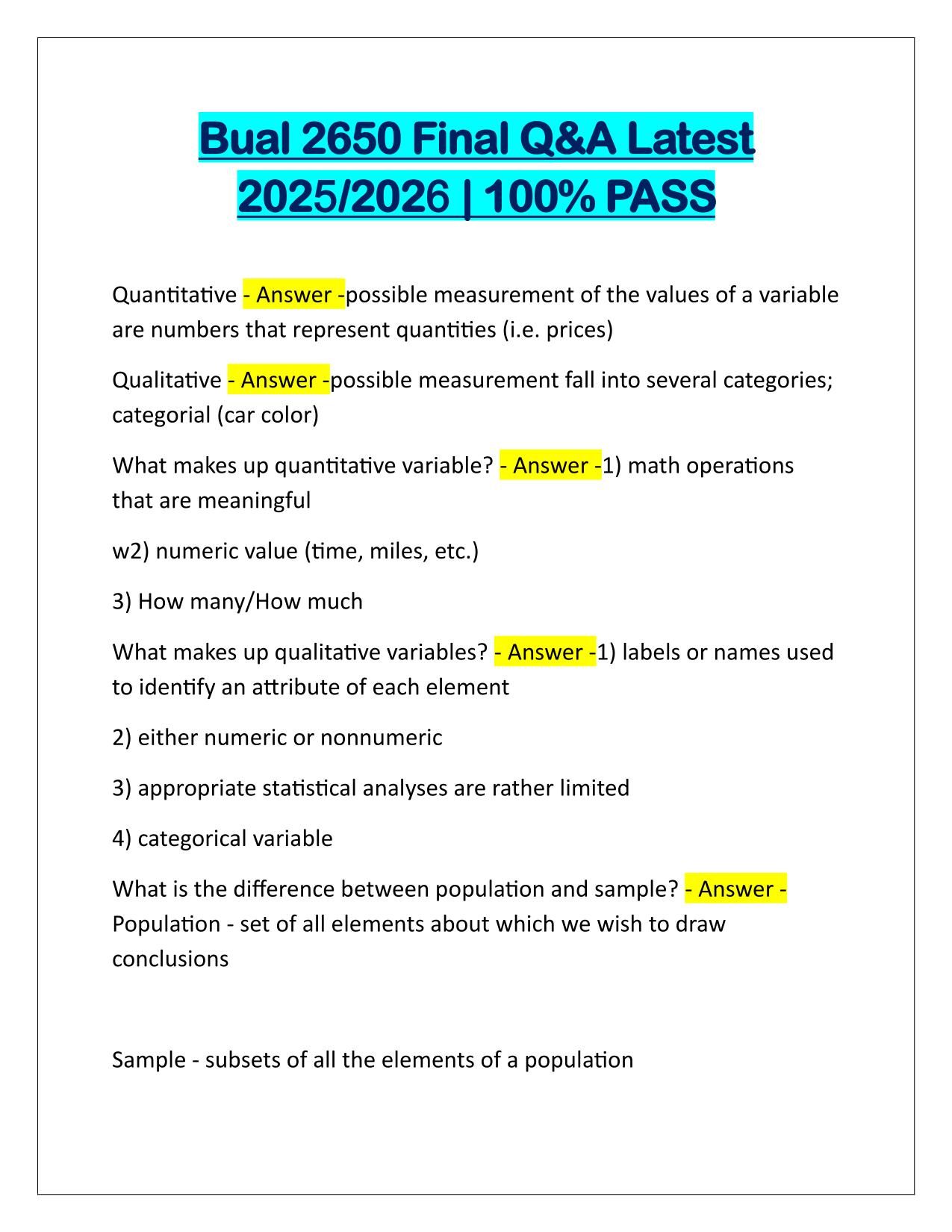 Bual 2650 Final 2025-2026 Q&A Latest Update