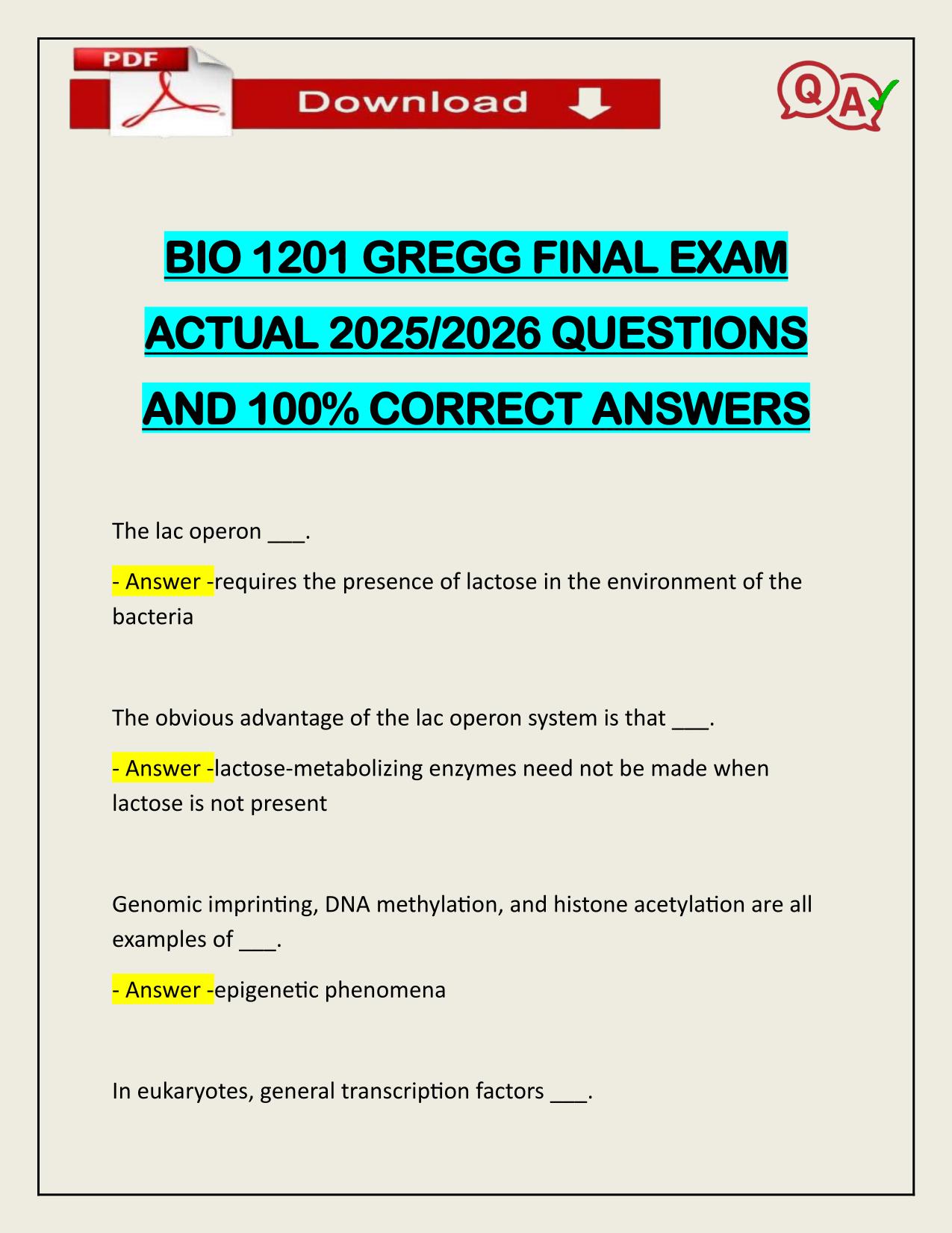 COMPLETE BUNDLE FOR LSU BIO 1201 EXAMS ACTUAL 2025/2026