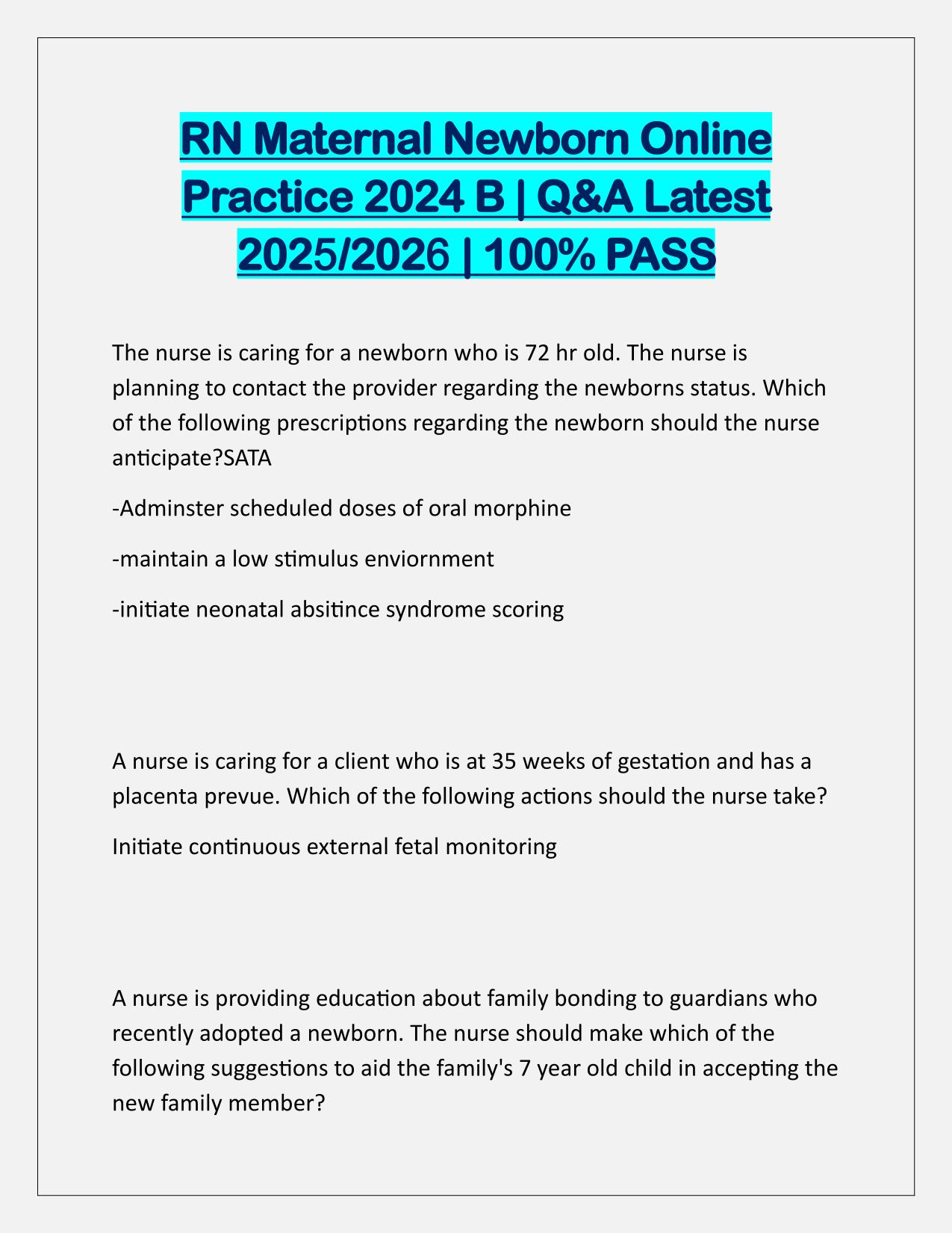 RN Maternal Newborn Online Practice 2025 B