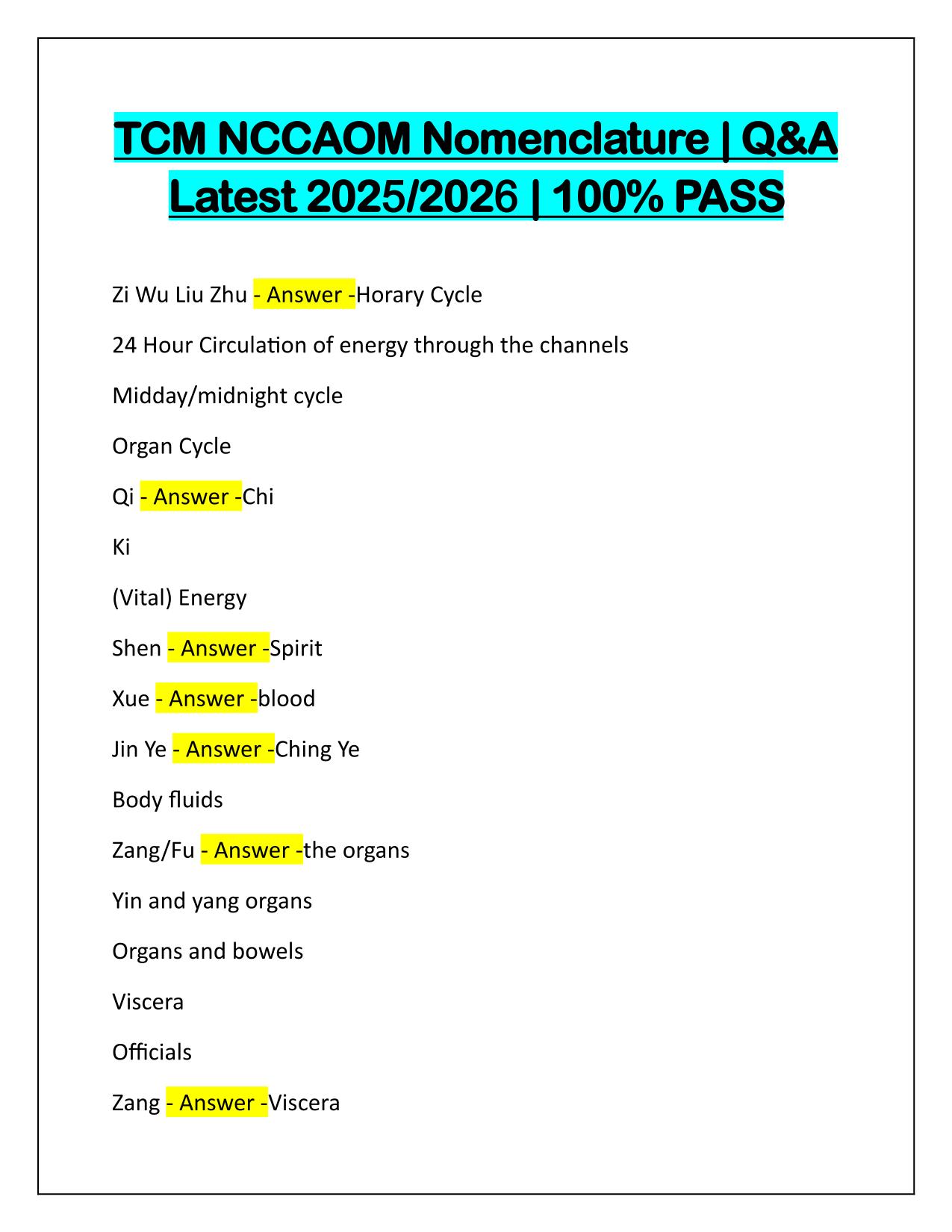 Bundle for NCCAOM Exams Q&A Latest Update 2025-2026