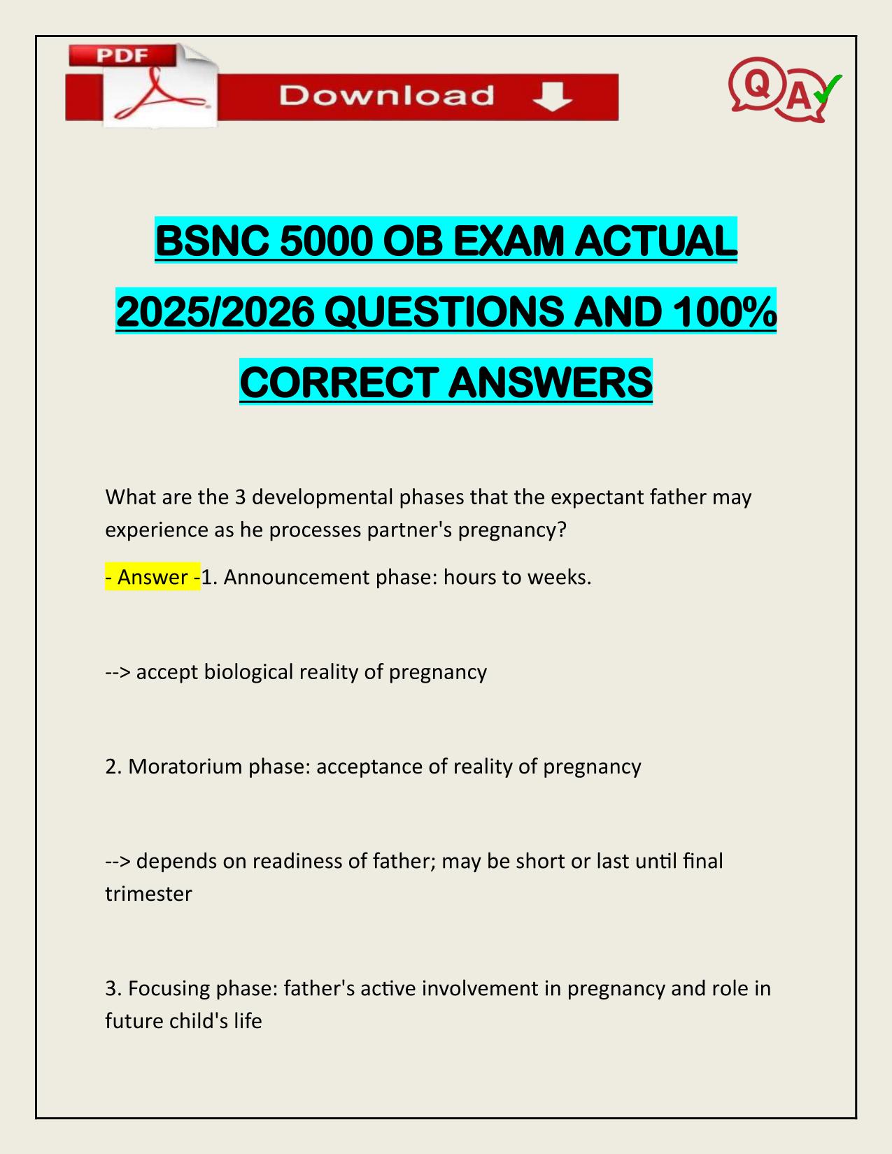 BUNDLE FOR BSNC 5000 OB EXAMS ACTUAL 2025/2026 LATEST
