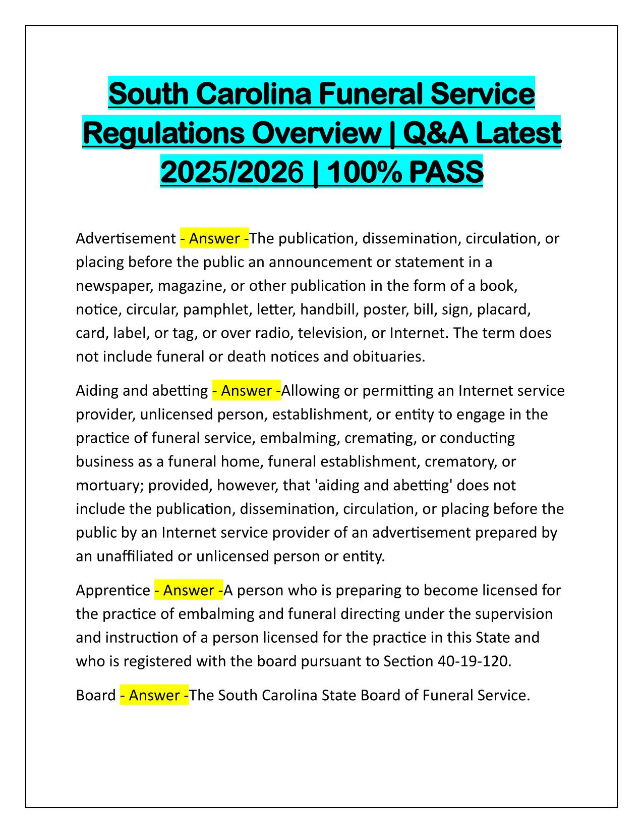 South Carolina Funeral Service Regulations Overview Q&A Latest Update