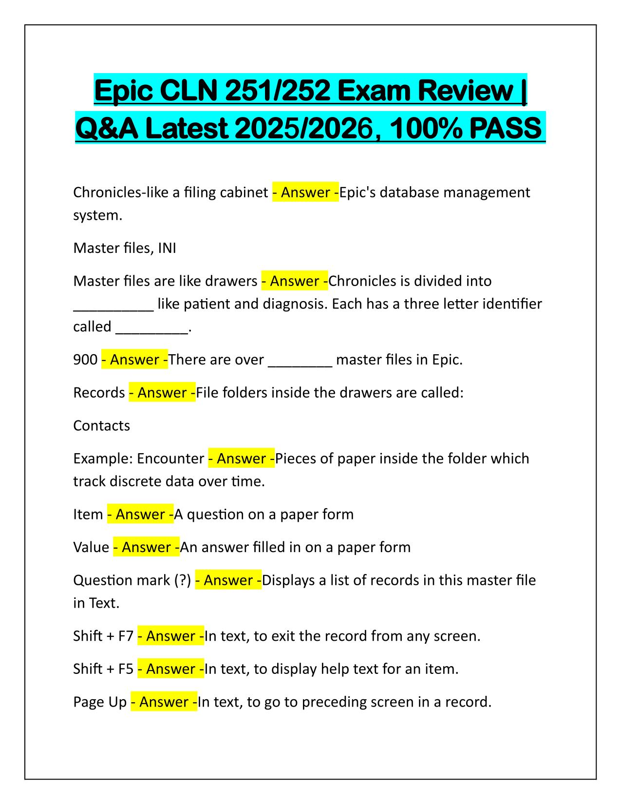 Epic CLN 251-252 Exam Review Q&A Latest Update