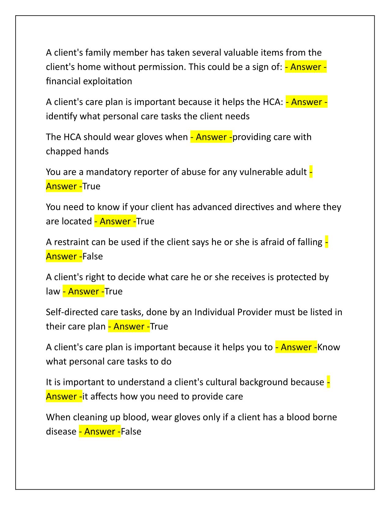 HCA Written Exam Q&A Latest Update 2025