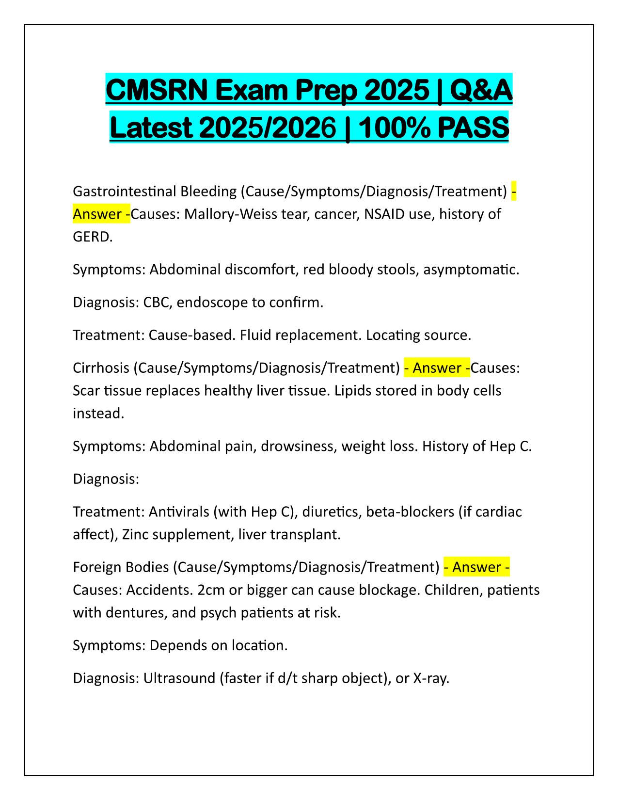 CMSRN Exam Prep 2025 Correctly Answered Latest Update
