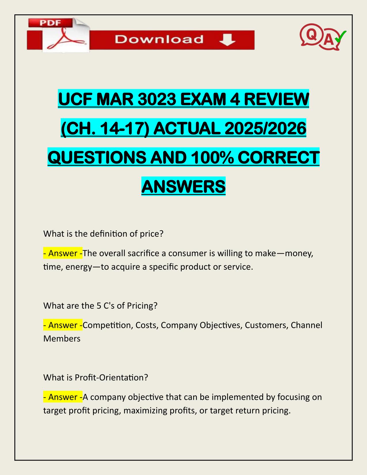 UCF MAR 3023 EXAM 4 REVIEW (CH. 14-17) ACTUAL 2025/2026 WITH VERIFIED ANSWERS