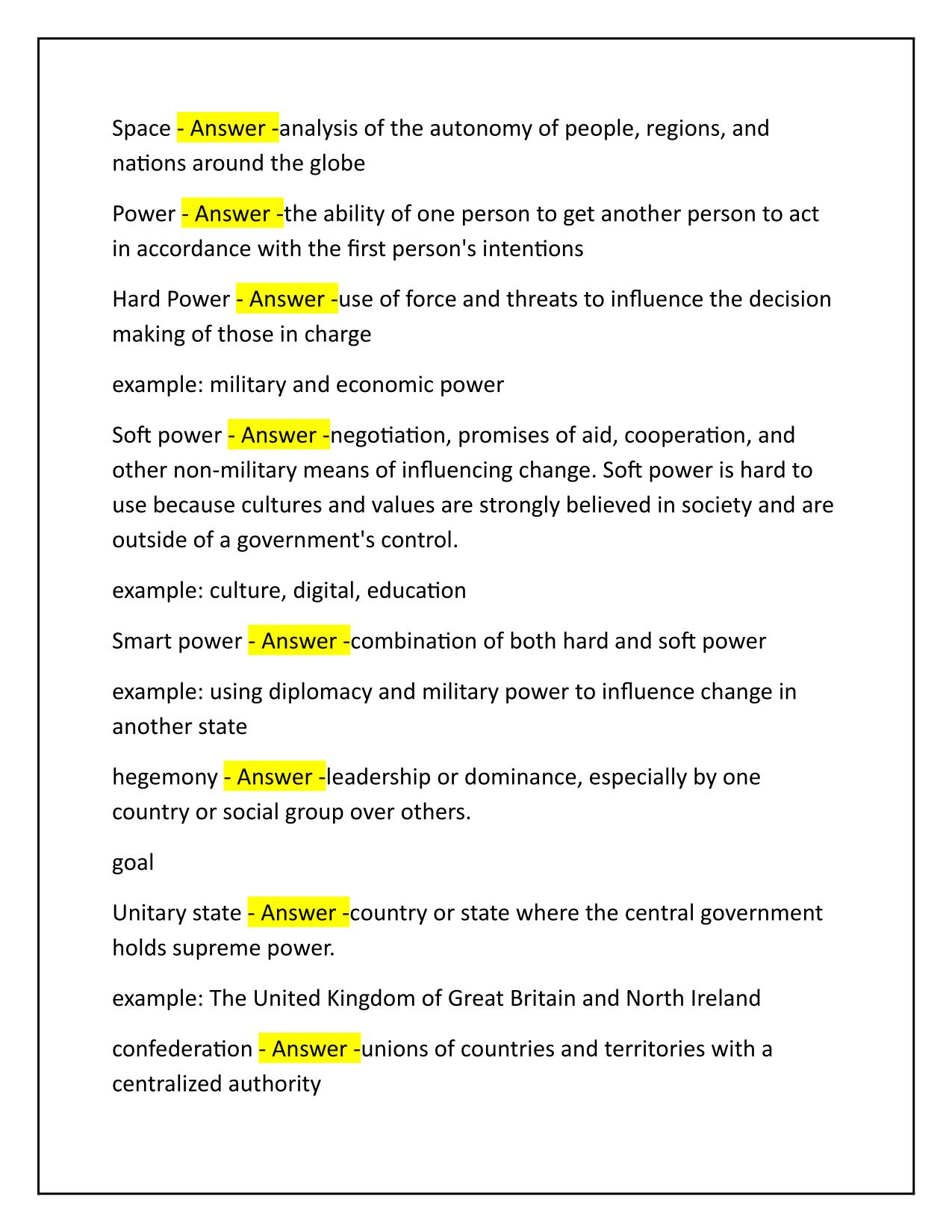 IB Global Politics Unit 1 (power and sovereignty) Correctly Answered Latest Update
