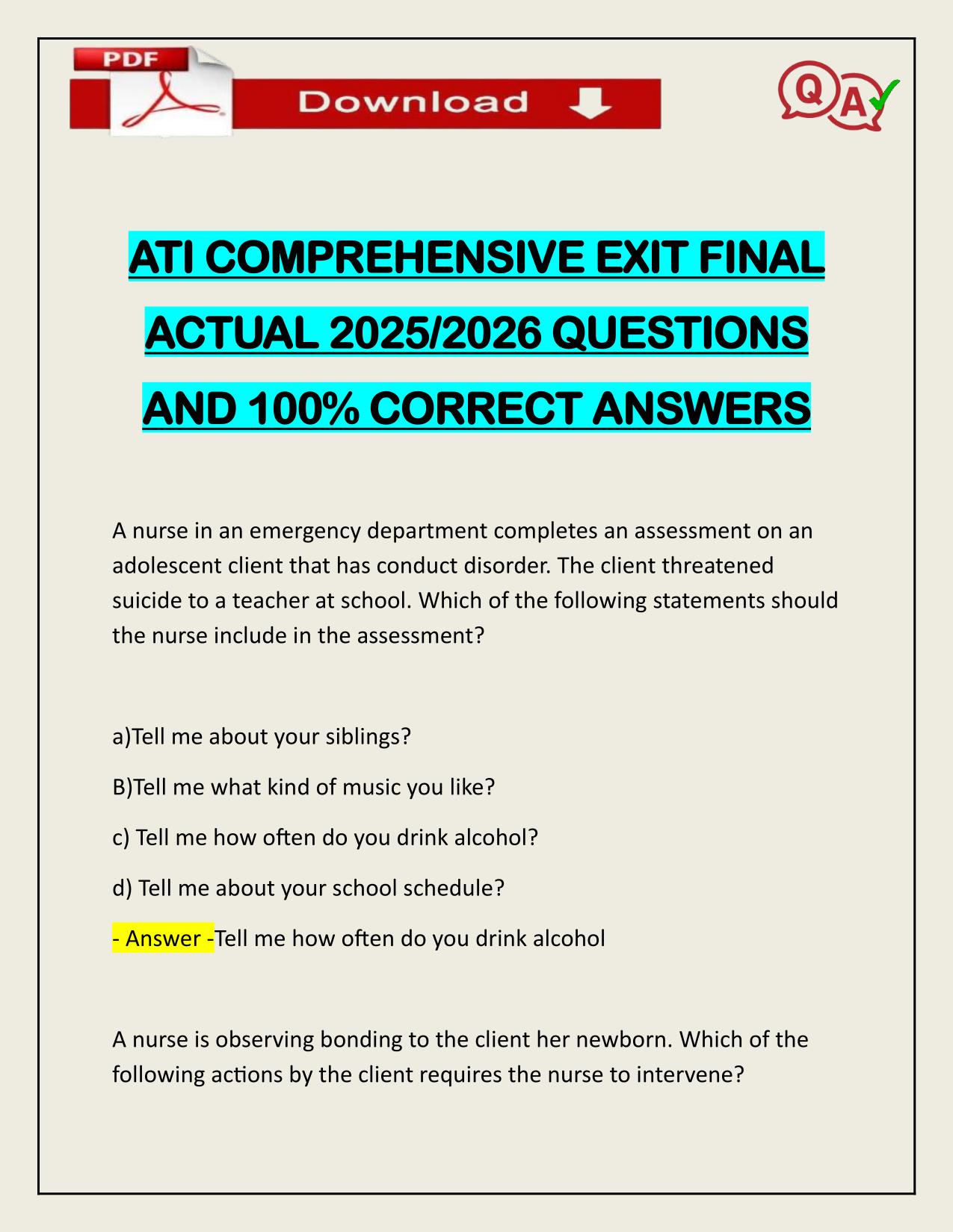 ATI COMPREHENSIVE EXIT FINAL ACTUAL 2025/2026