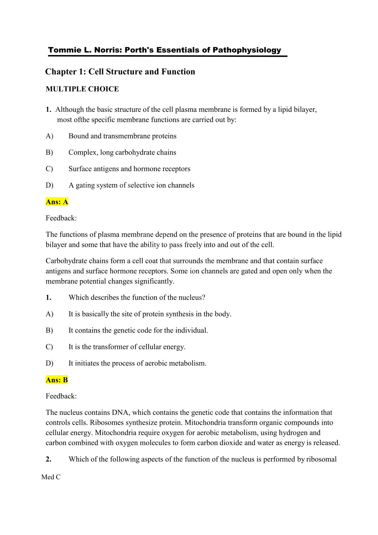 Test Bank for Porth's Essentials of Pathophysiology 5th Edition by Tommie L Norris Latest Update 2025 ISBN: 9781975107192