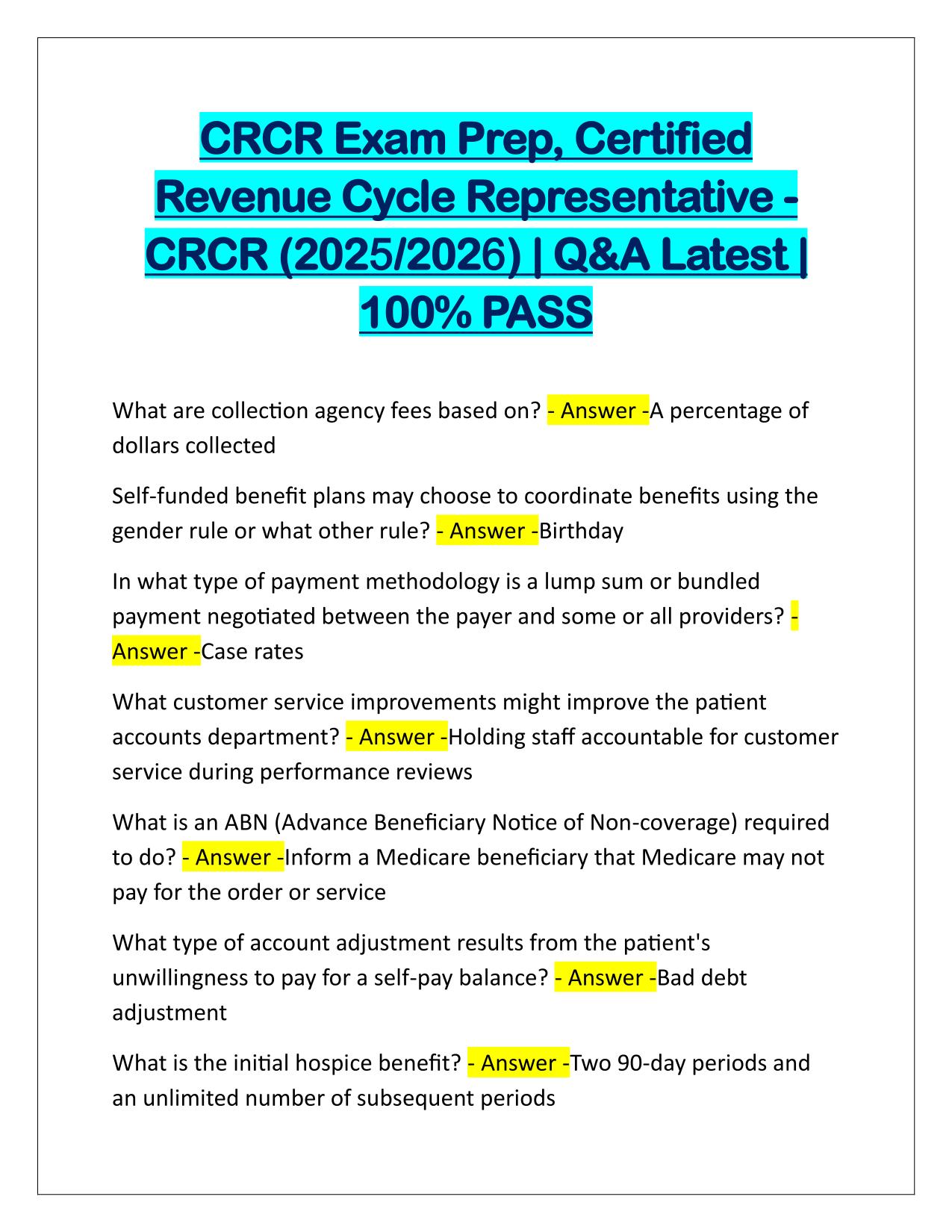 CRCR Exam Prep, Certified Revenue Cycle Representative-CRCR Q&A Latest Update